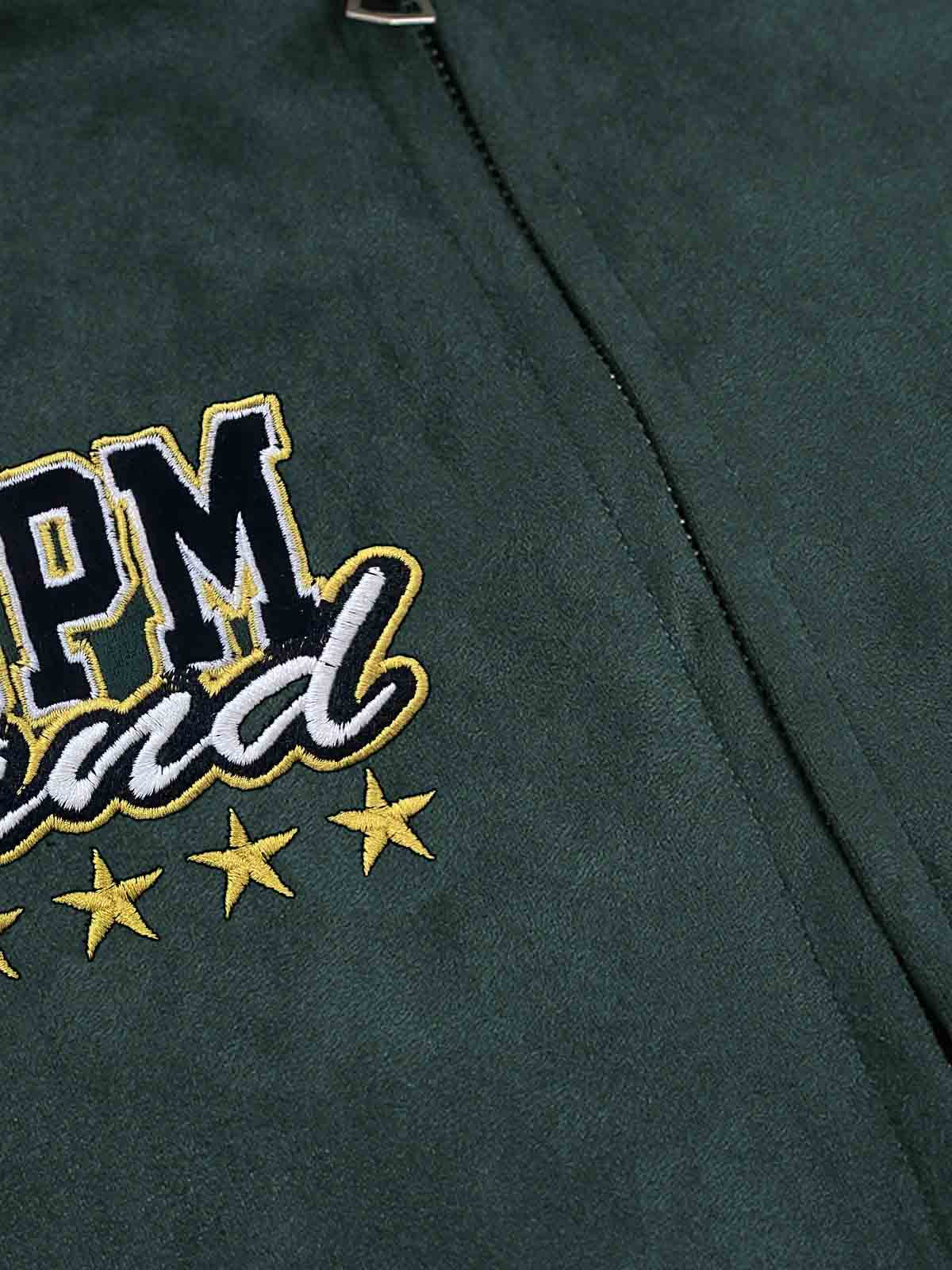 Suede Letter Embroidered Cropped Zip-Up Hoodie - Image 15