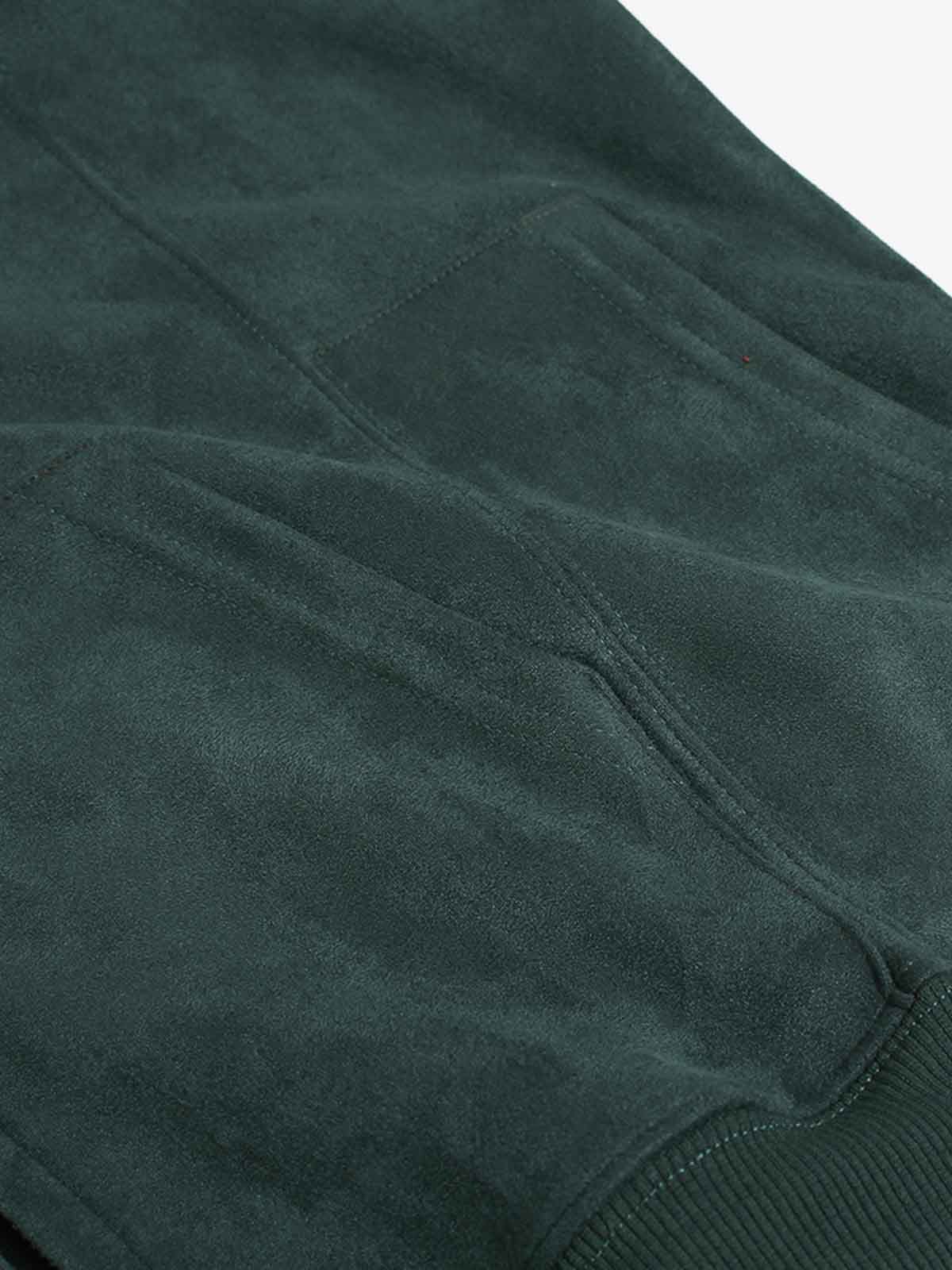 Suede Letter Embroidered Cropped Zip-Up Hoodie - Image 18
