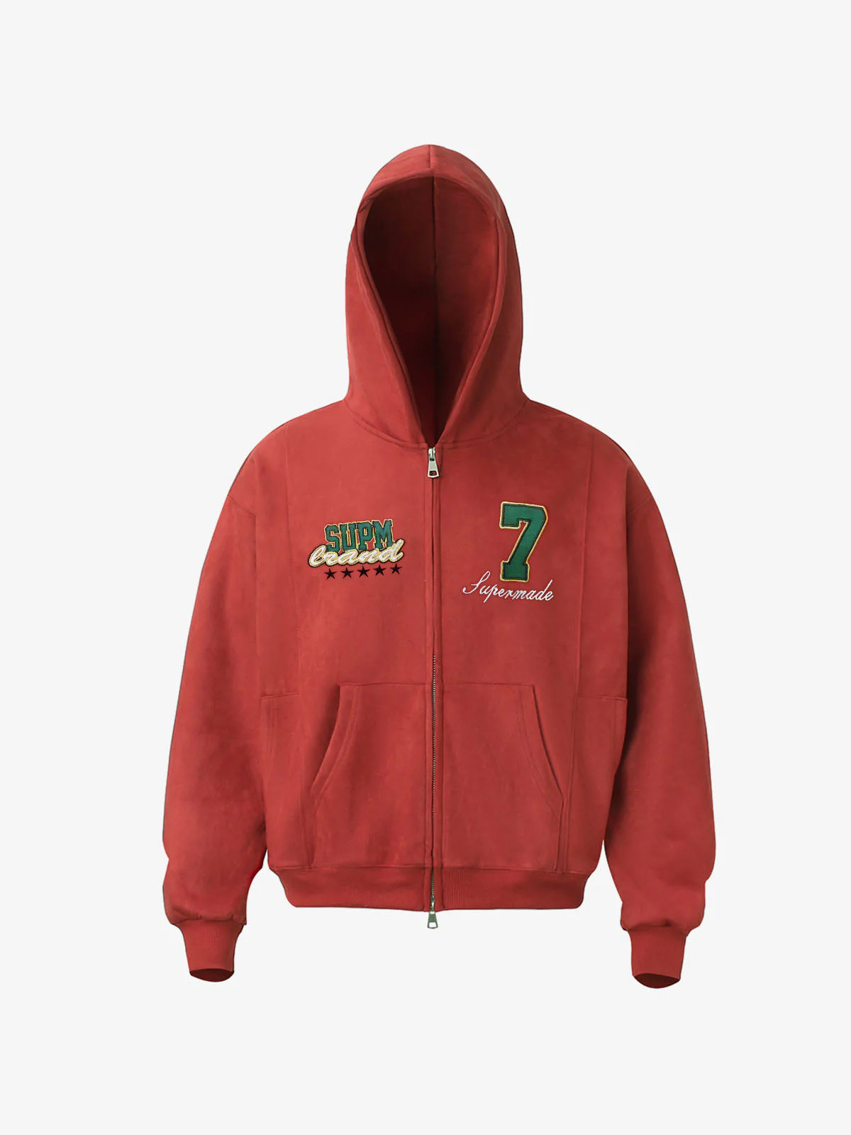 Suede Letter Embroidered Cropped Zip-Up Hoodie - Image 2