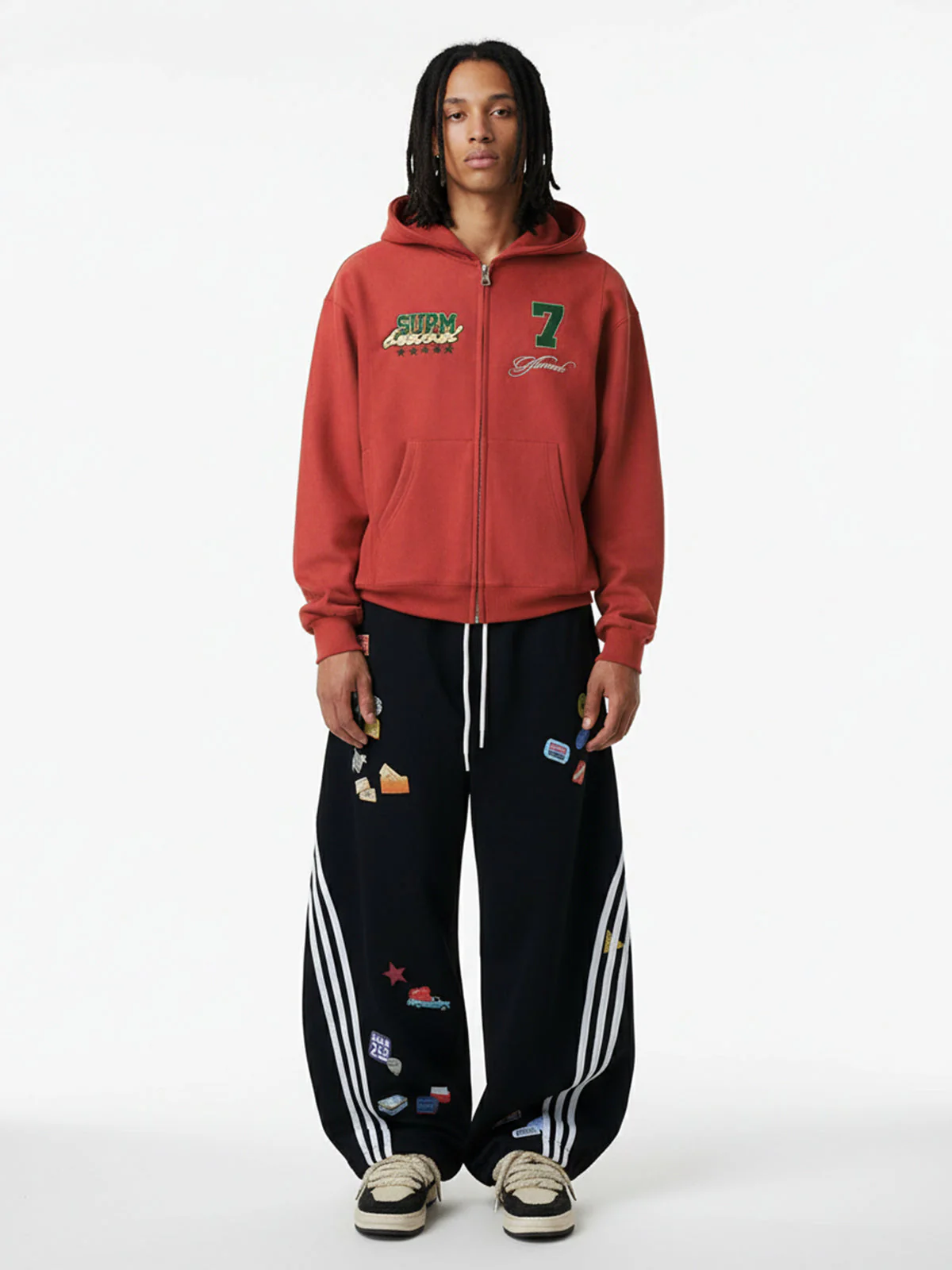Suede Letter Embroidered Cropped Zip-Up Hoodie - Image 3