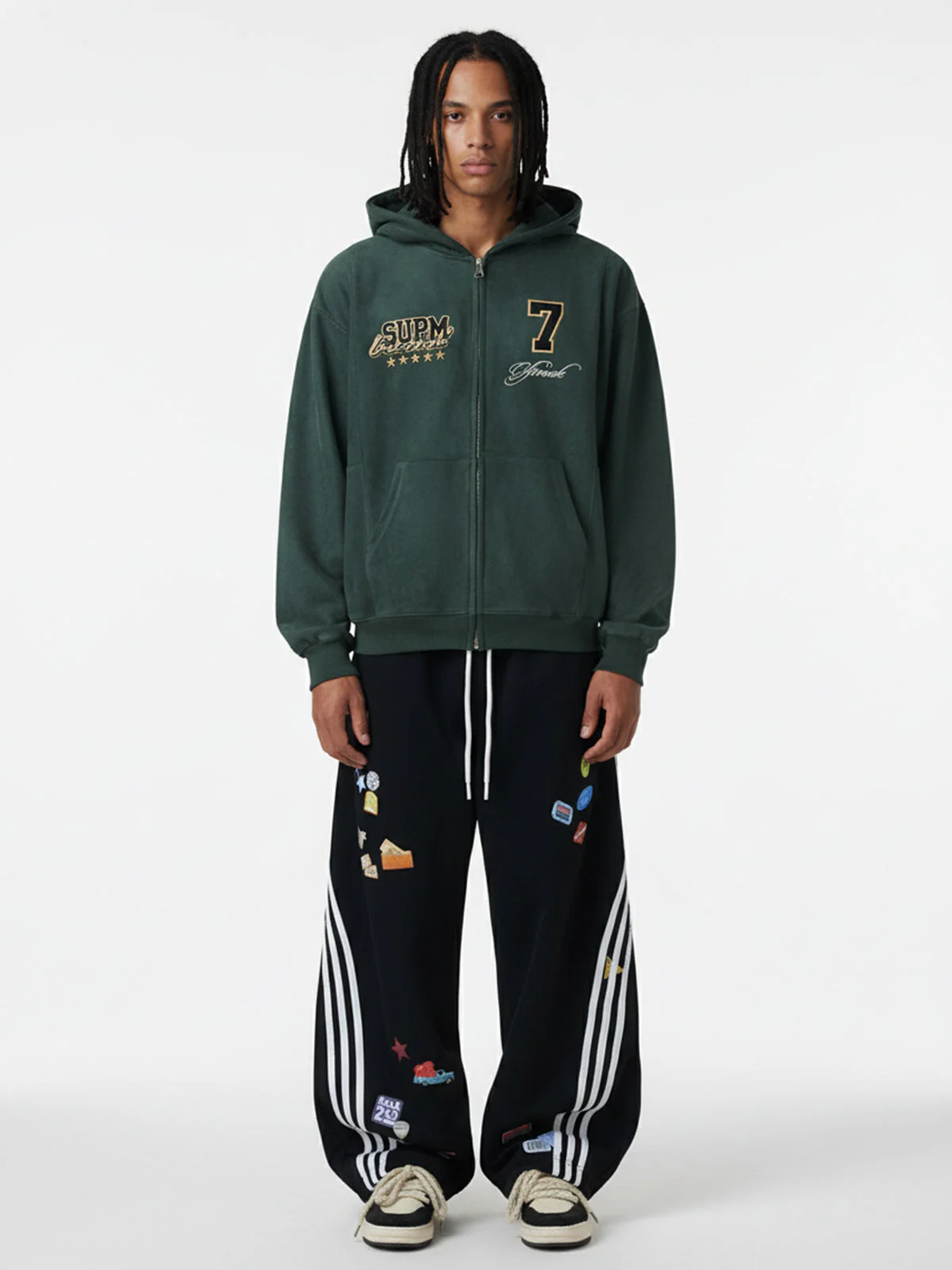 Suede Letter Embroidered Cropped Zip-Up Hoodie - Image 6