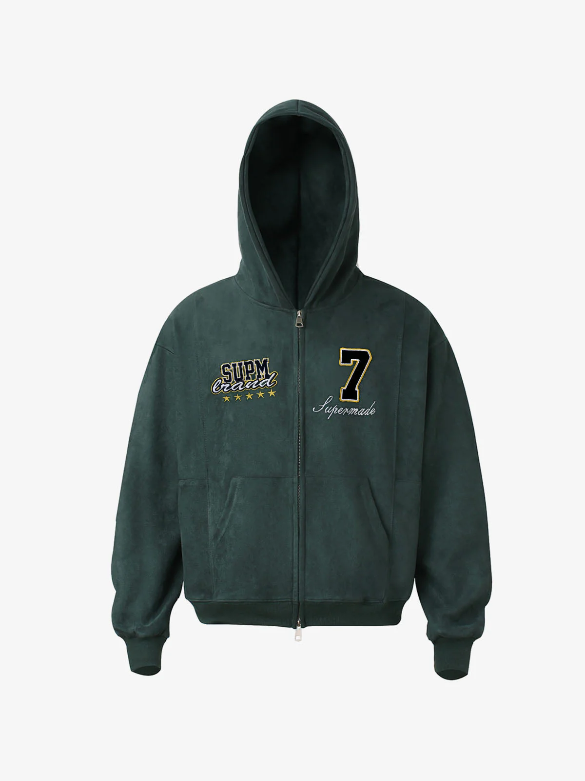Suede Letter Embroidered Cropped Zip-Up Hoodie - Image 7
