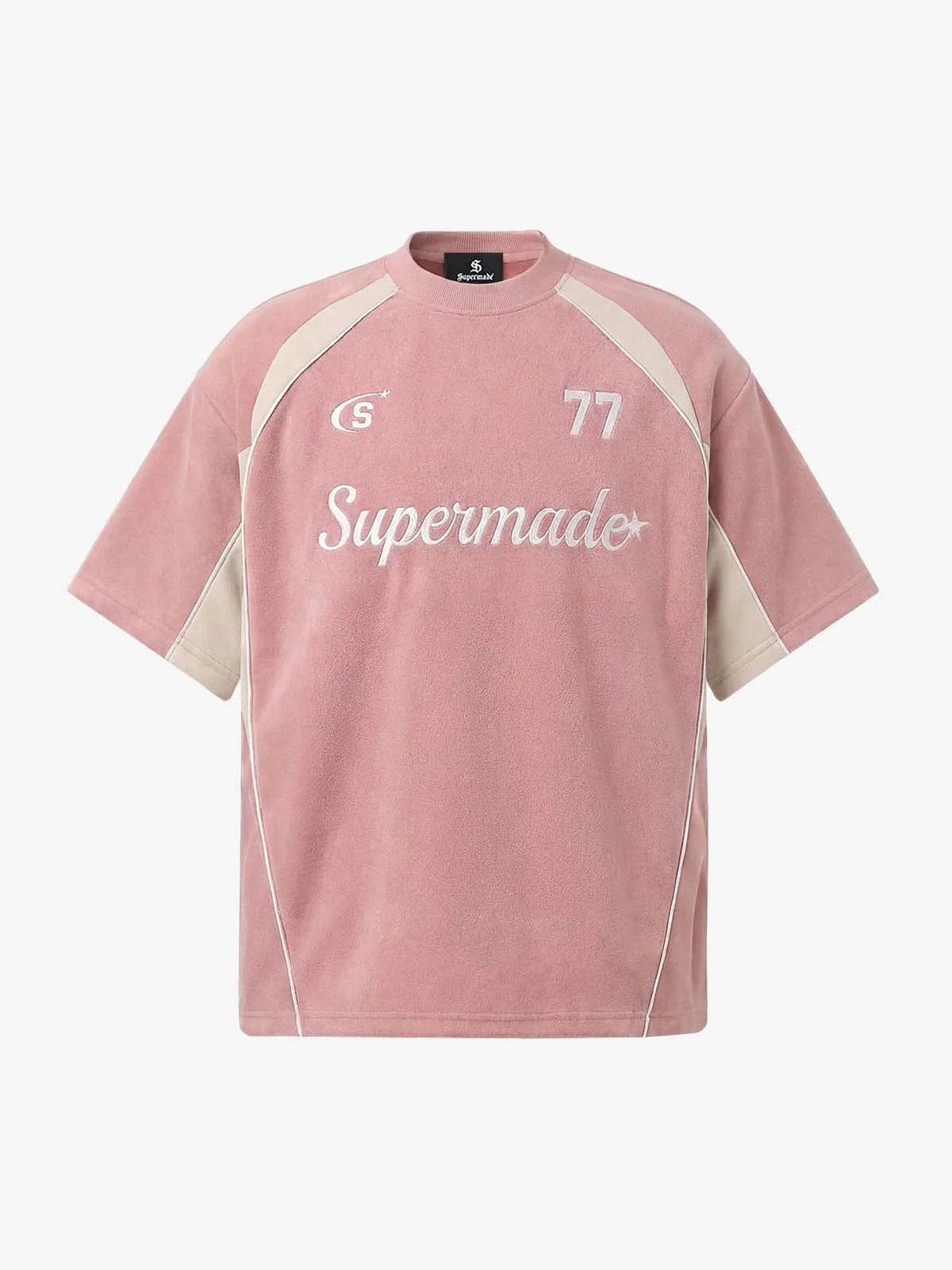 Suede Logo Embroidered Patchwork Short Sleeve T-Shirt - Image 2