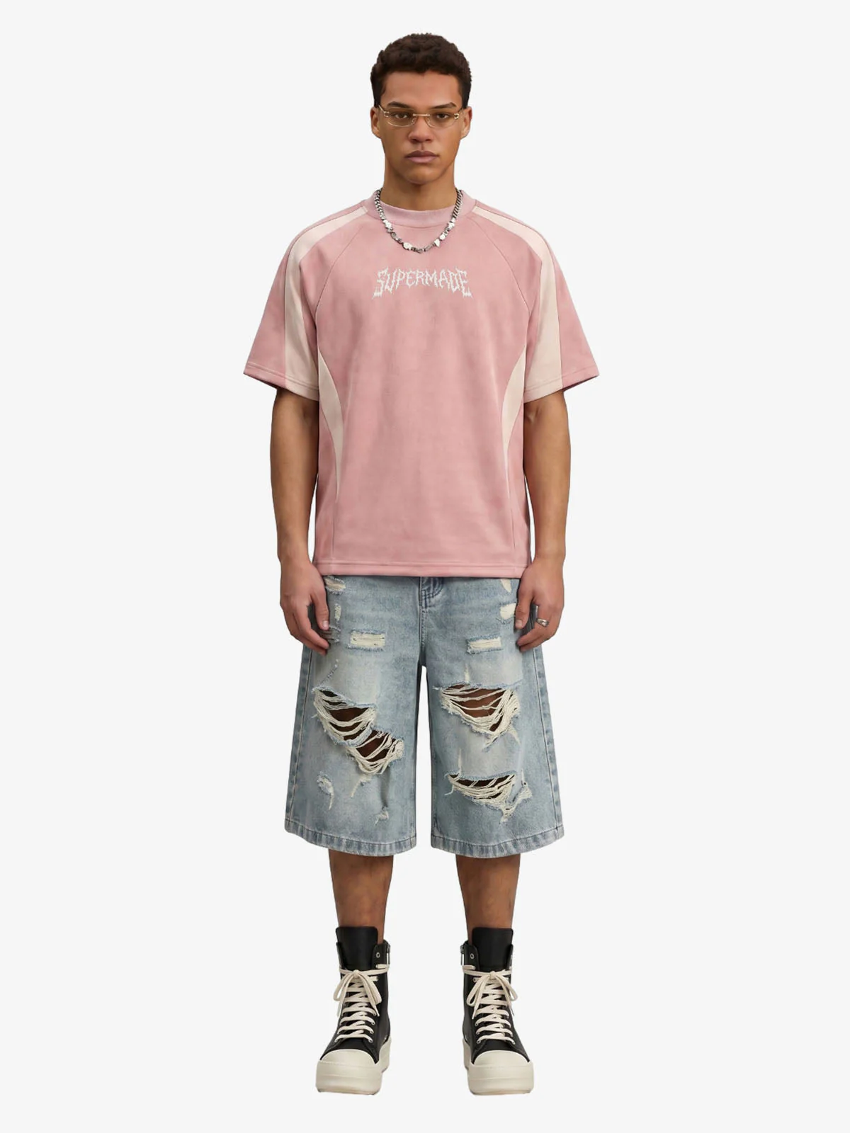 Suede Panel Embroidered Logo Short Sleeve T-Shirt - Image 3
