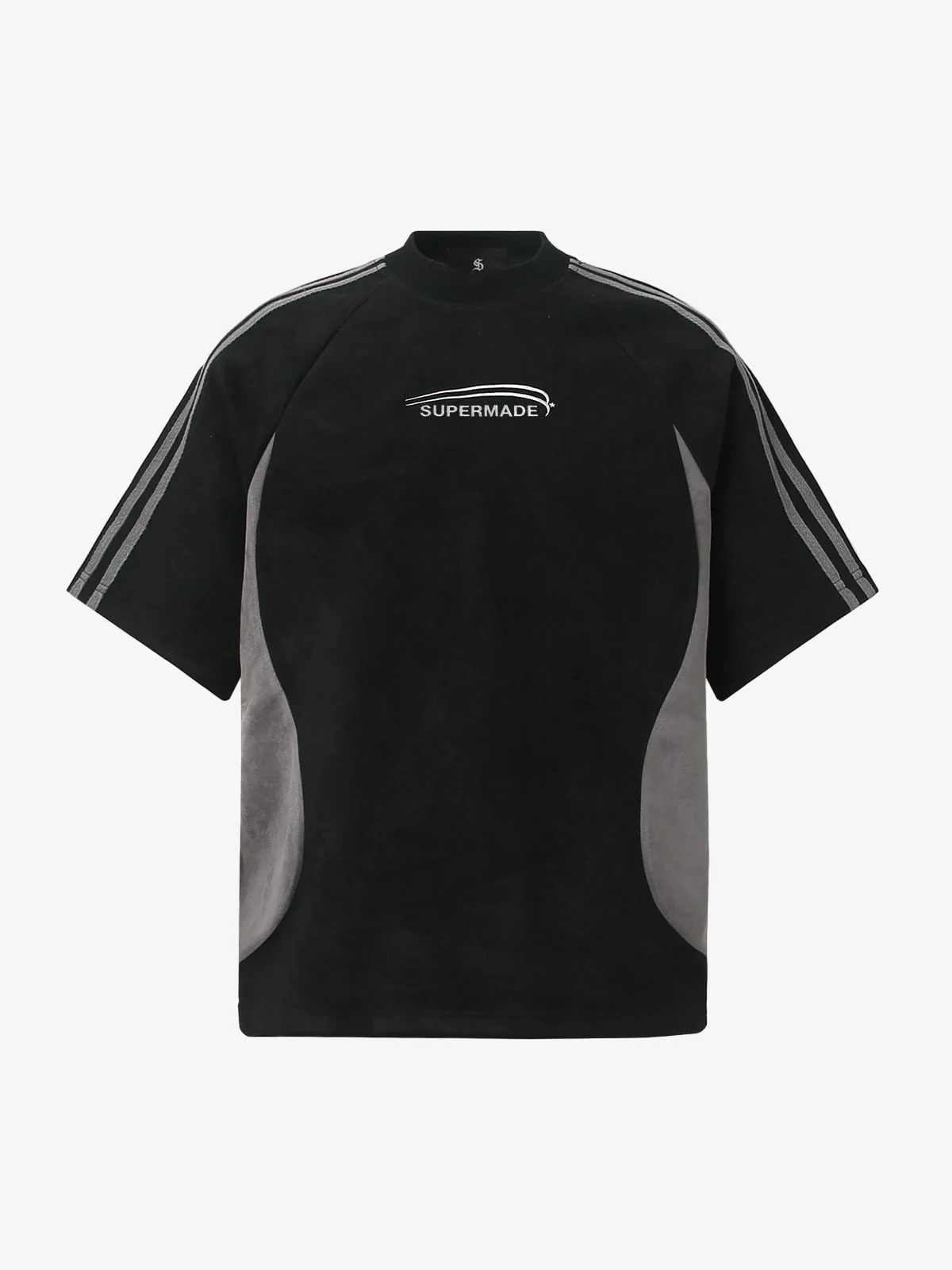 Suede Panel SUPERMADE Embroidered Short Sleeve T-Shirt - 2616 - Image 2