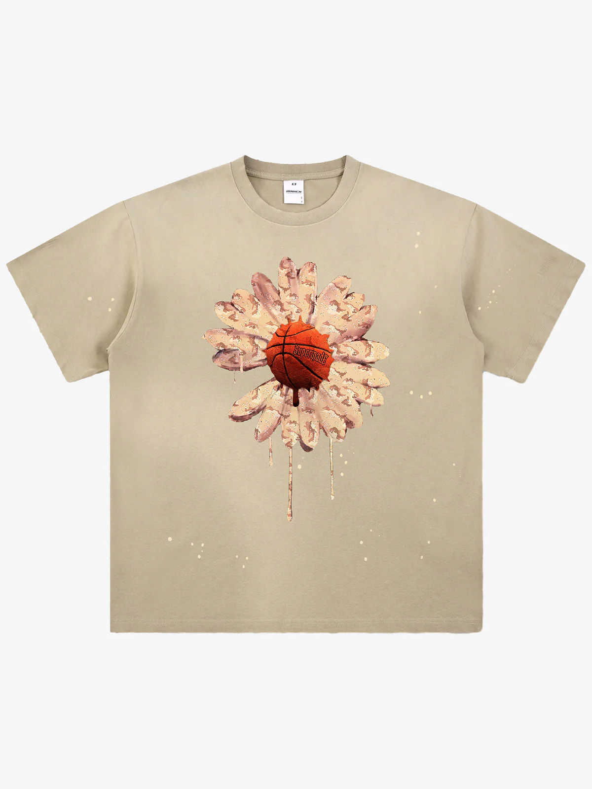 Supermade Floral Basketball Ink Splatter Graphic T-Shirt - Image 3