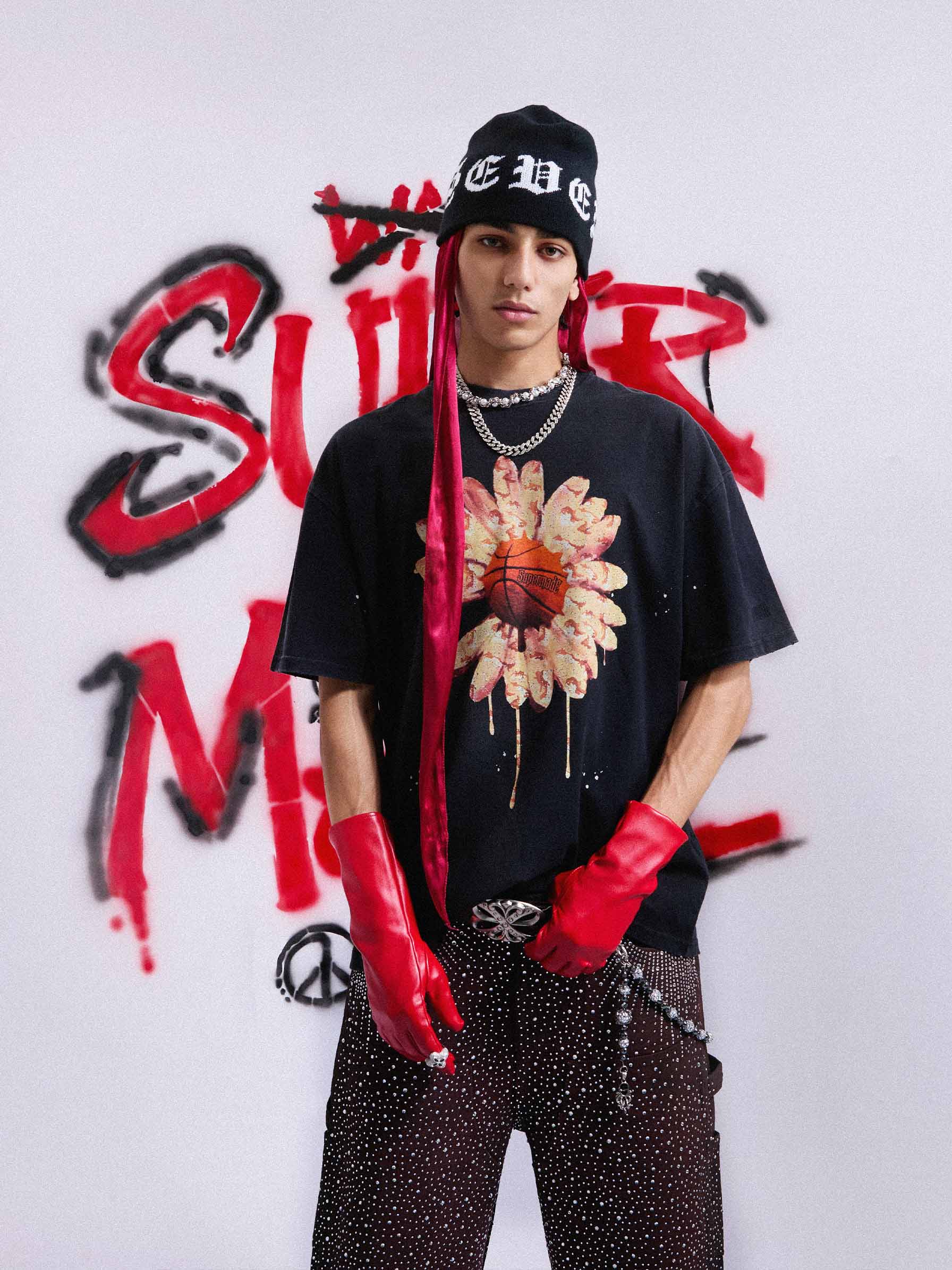 Supermade Floral Basketball Ink Splatter Graphic T-Shirt - Image 5