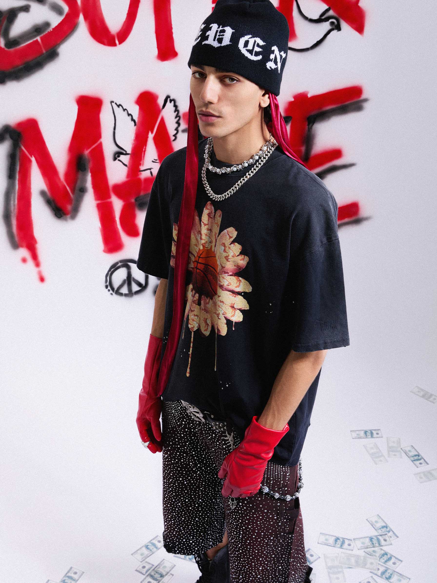 Supermade Floral Basketball Ink Splatter Graphic T-Shirt - Image 6