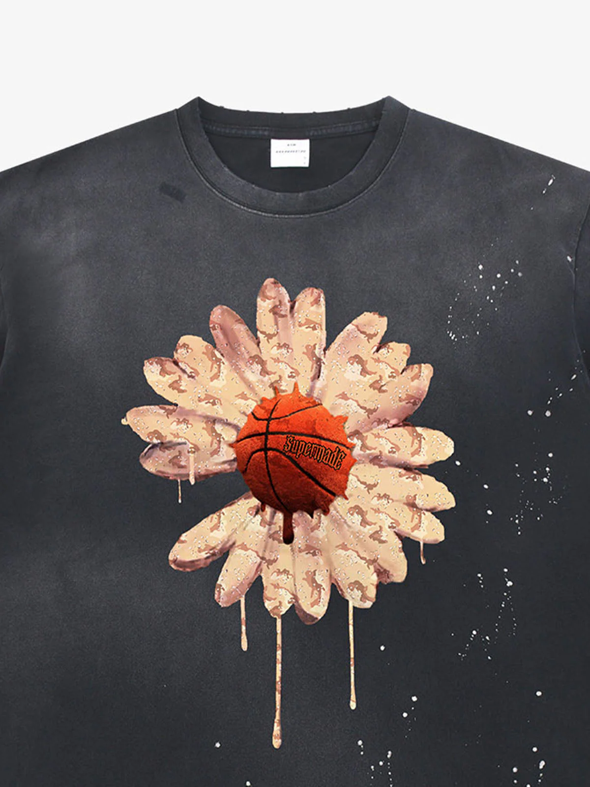 Supermade Floral Basketball Ink Splatter Graphic T-Shirt - Image 9