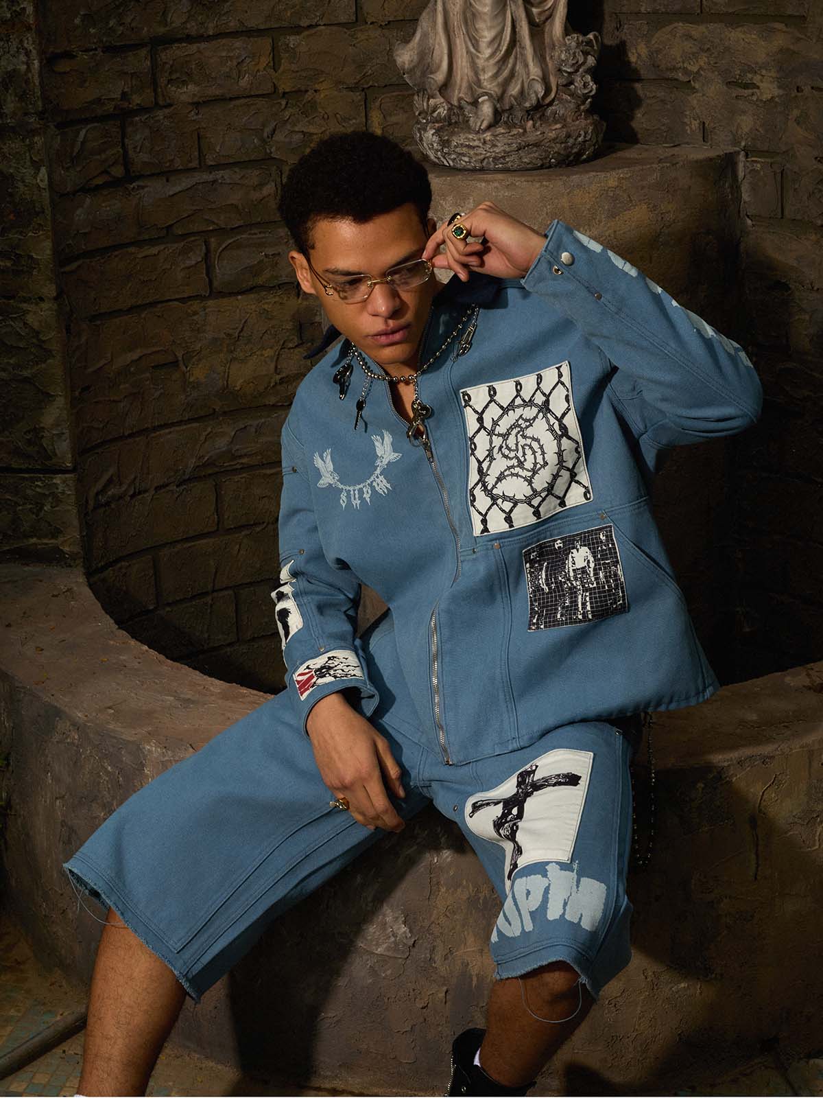Supermade Multi-Element Appliqué Patchwork Denim Suit - 2593 - Image 10