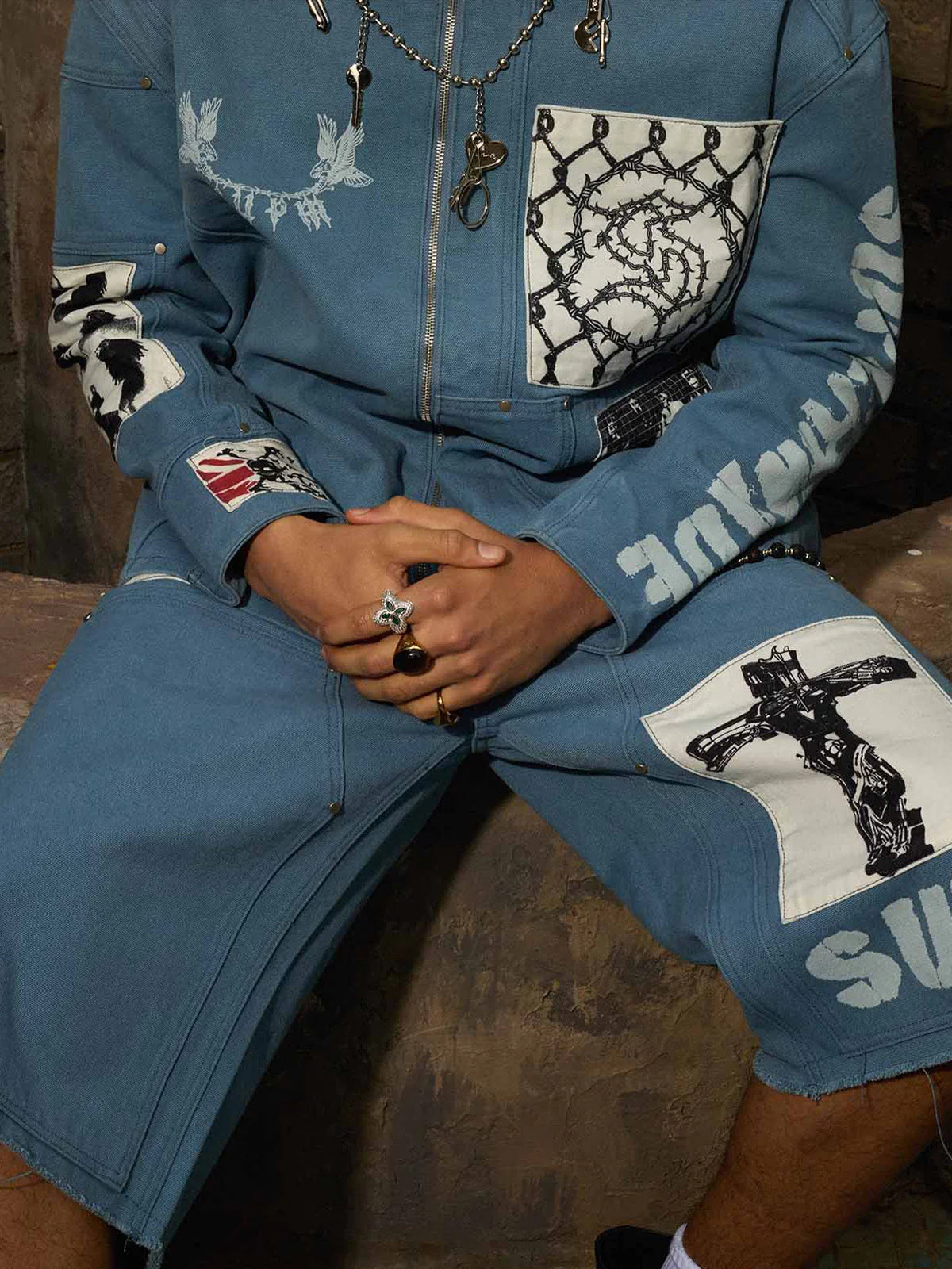 Supermade Multi-Element Appliqué Patchwork Denim Suit - 2593 - Image 12