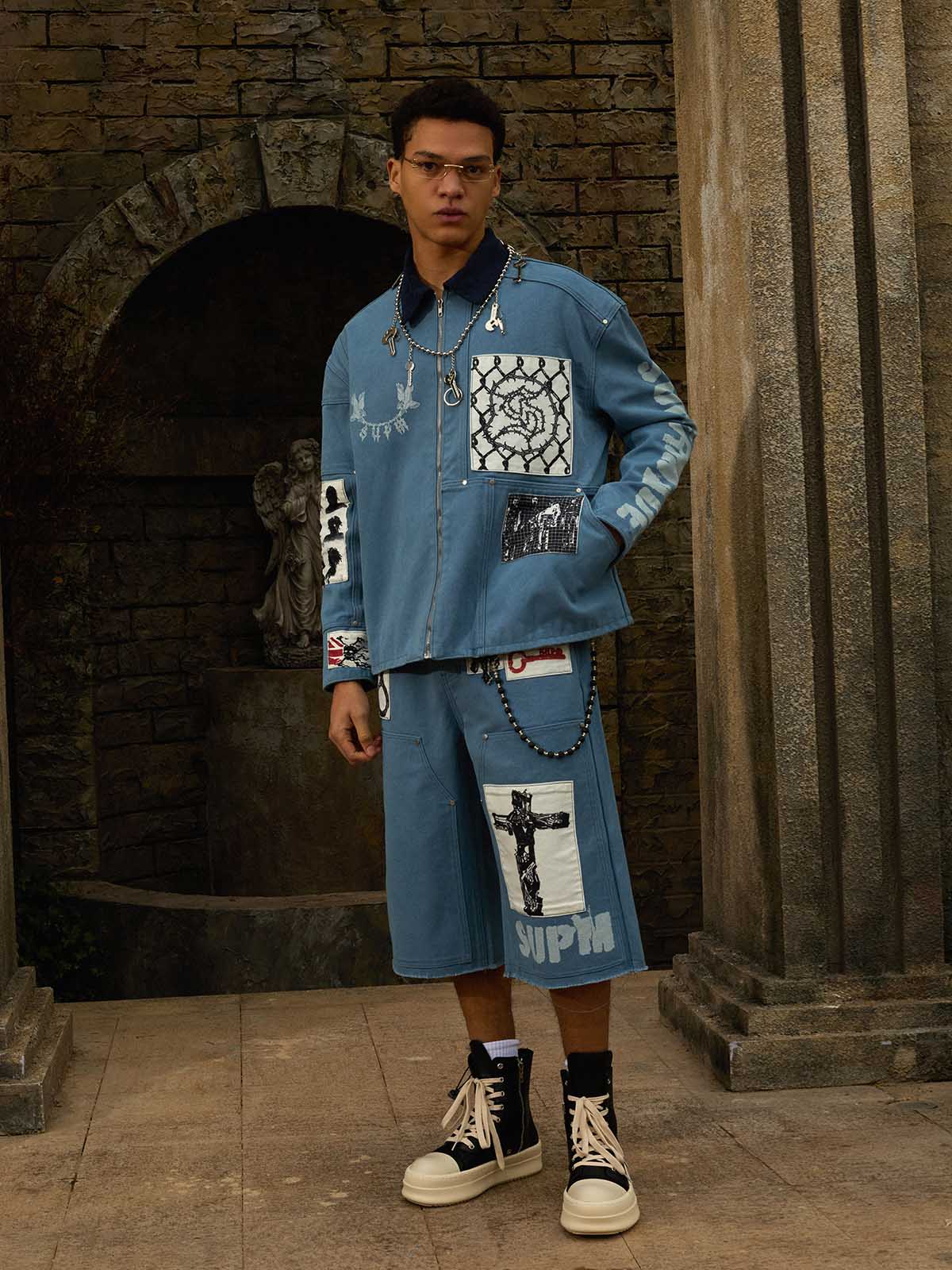 Supermade Multi-Element Appliqué Patchwork Denim Suit - 2593 - Image 3