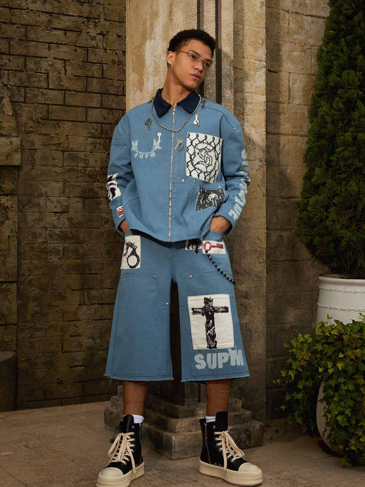 Supermade Multi-Element Appliqué Patchwork Denim Suit - 2593 - Image 4