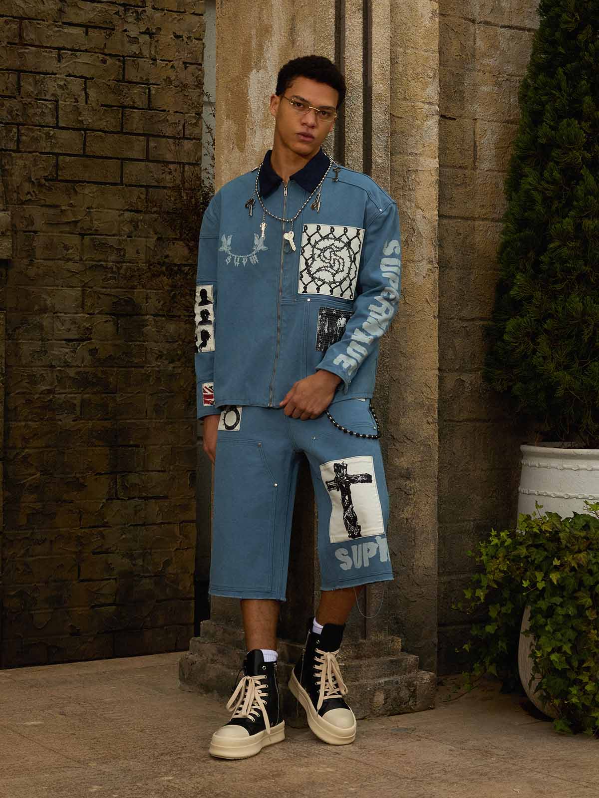 Supermade Multi-Element Appliqué Patchwork Denim Suit - 2593 - Image 5