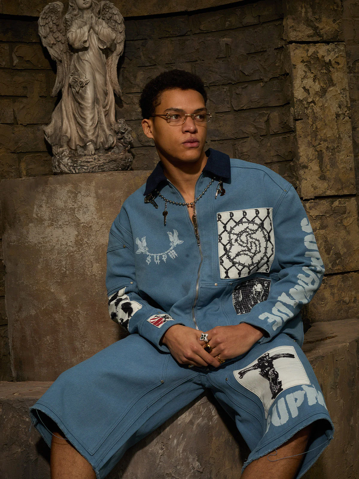 Supermade Multi-Element Appliqué Patchwork Denim Suit - 2593 - Image 6