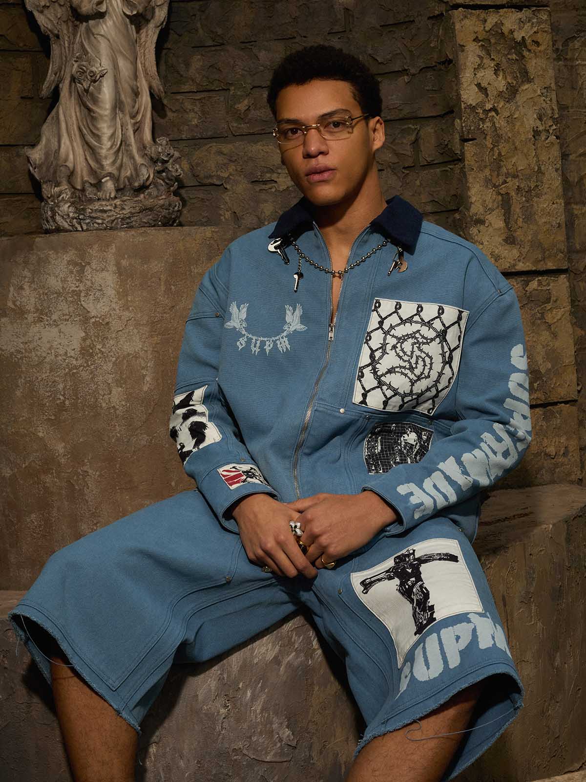 Supermade Multi-Element Appliqué Patchwork Denim Suit - 2593 - Image 7