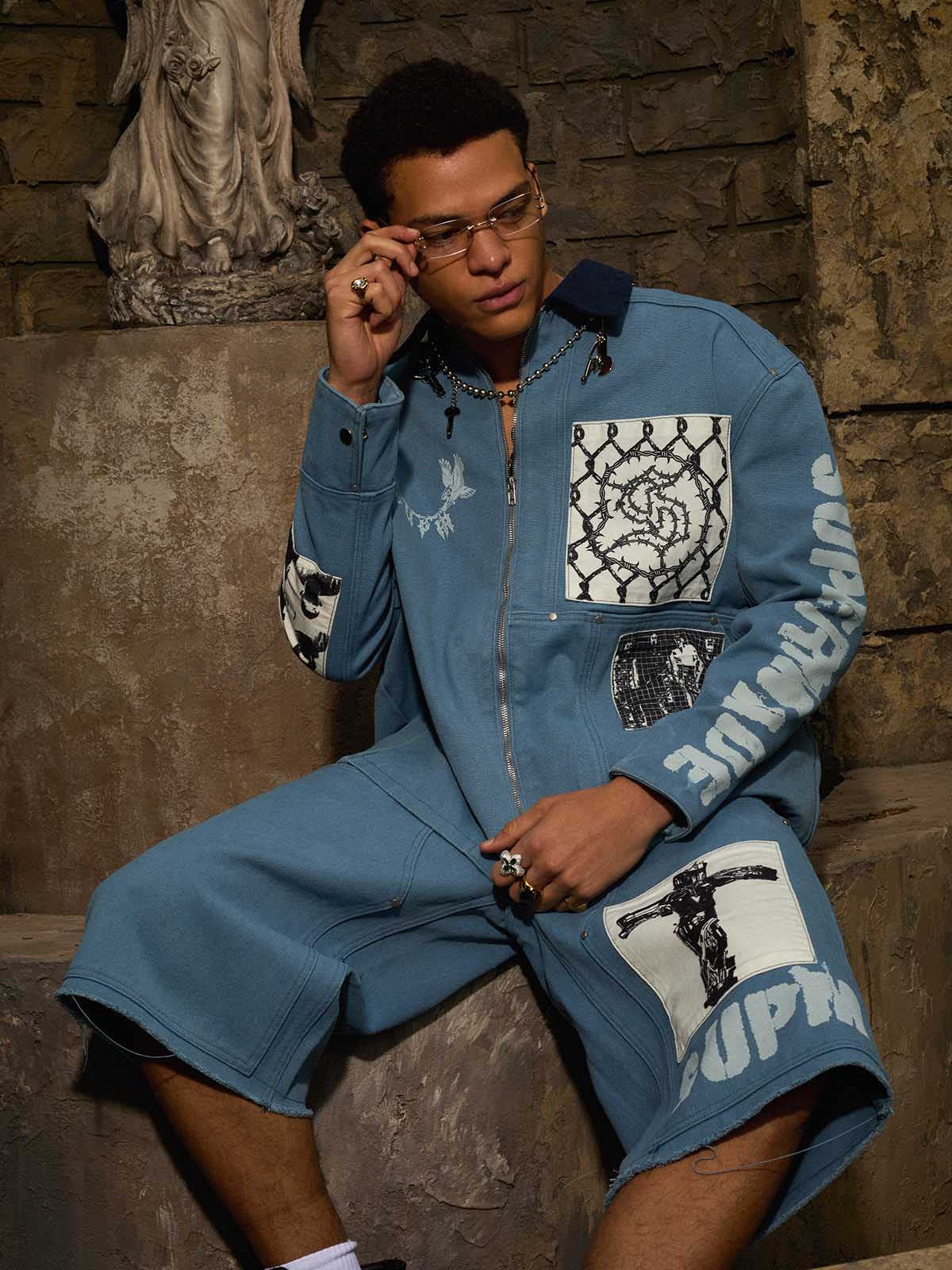 Supermade Multi-Element Appliqué Patchwork Denim Suit - 2593 - Image 9