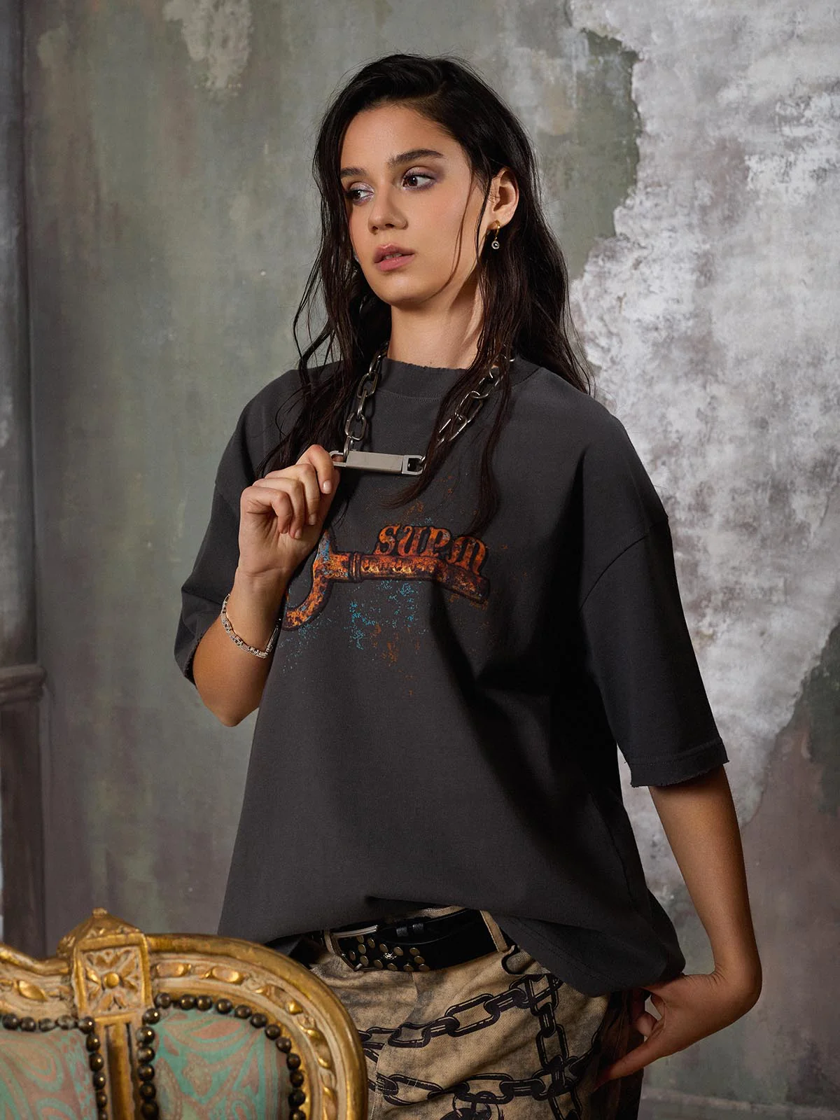 Supermade Rusty Metal Key Print T-Shirt - Image 8