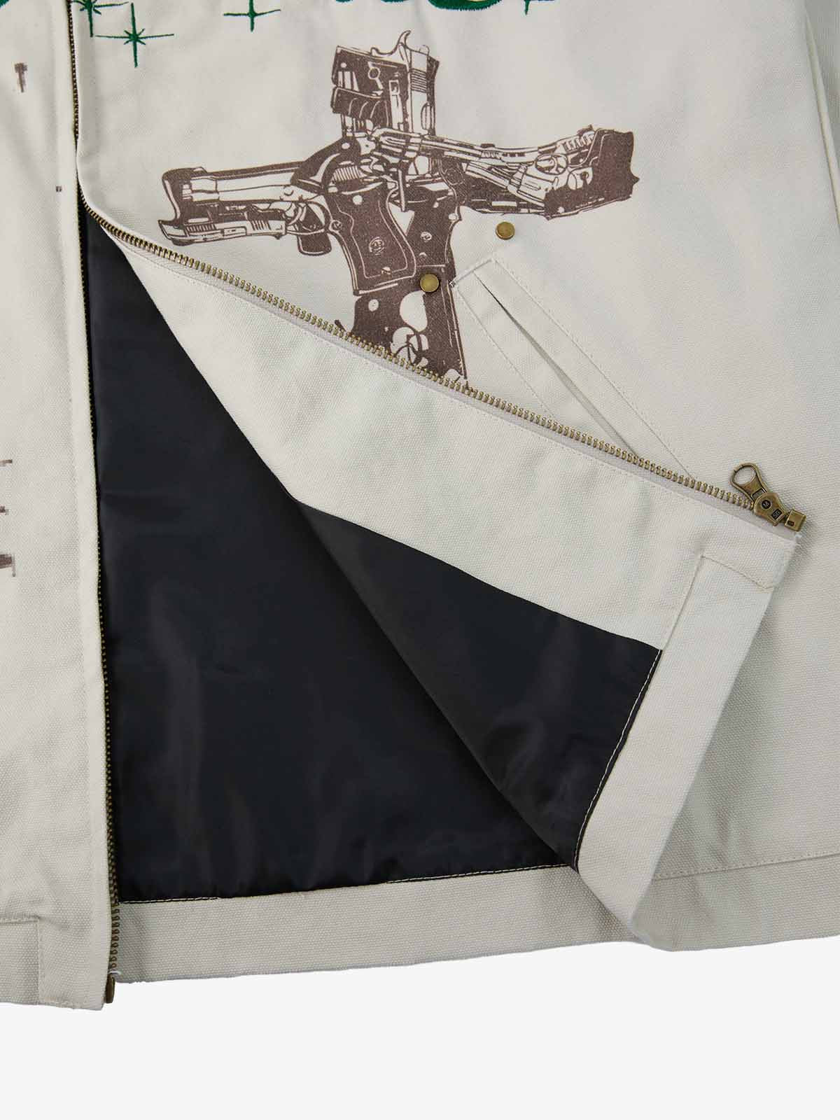 Supermade Slogan Print Color-Blocked Embroidered Retro Canvas Jacket - Image 28