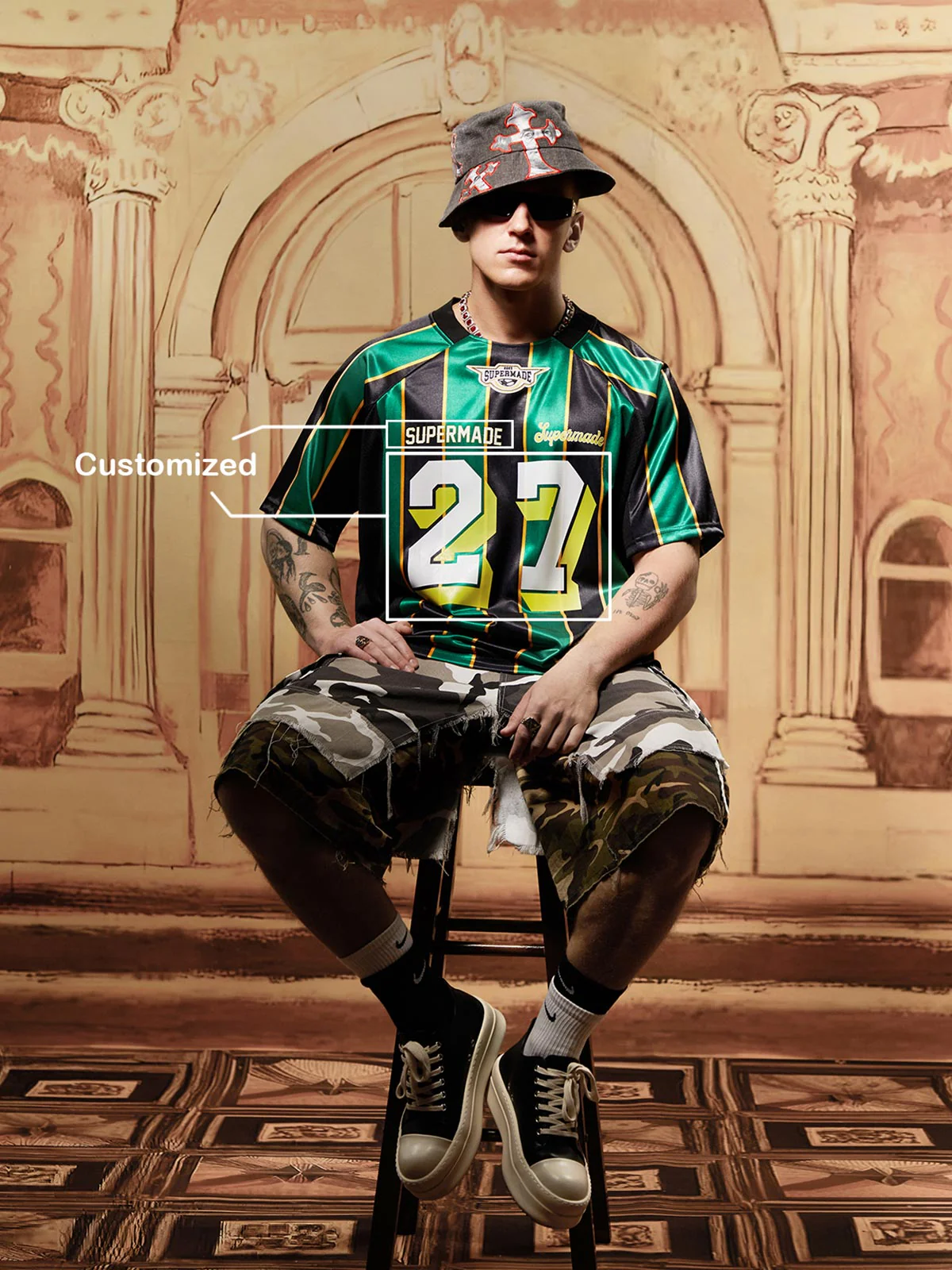 Original Retro Striped Spliced Sports Jersey T-Shirt - 2422