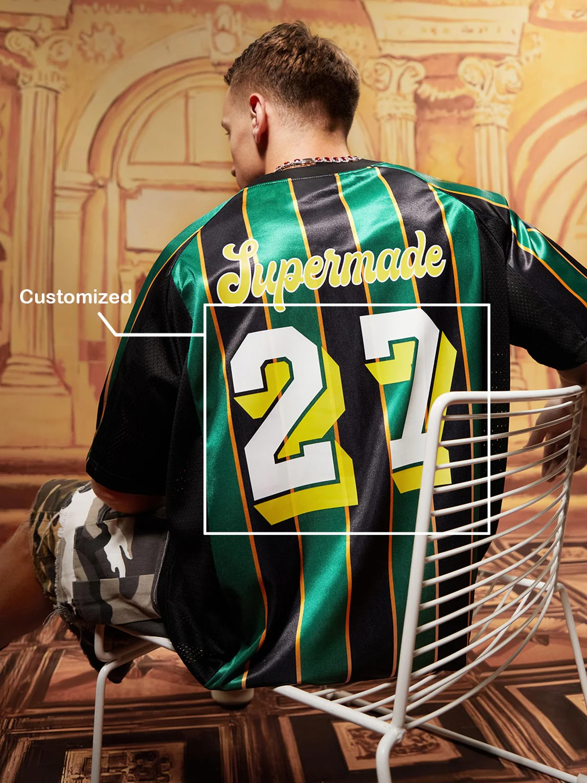 Original Retro Striped Spliced Sports Jersey T-Shirt - 2422 - Image 2
