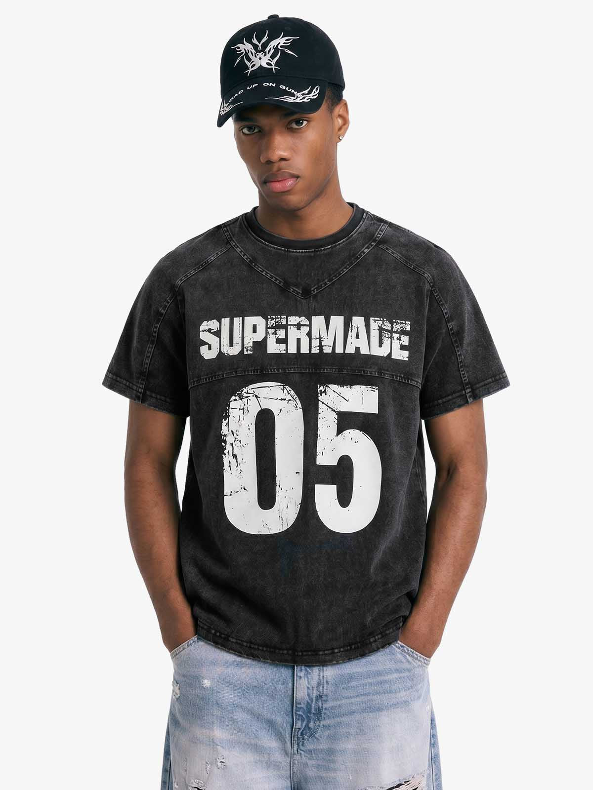 Supermade Vintage Wash "05" Graphic Football Jersey T-Shirt