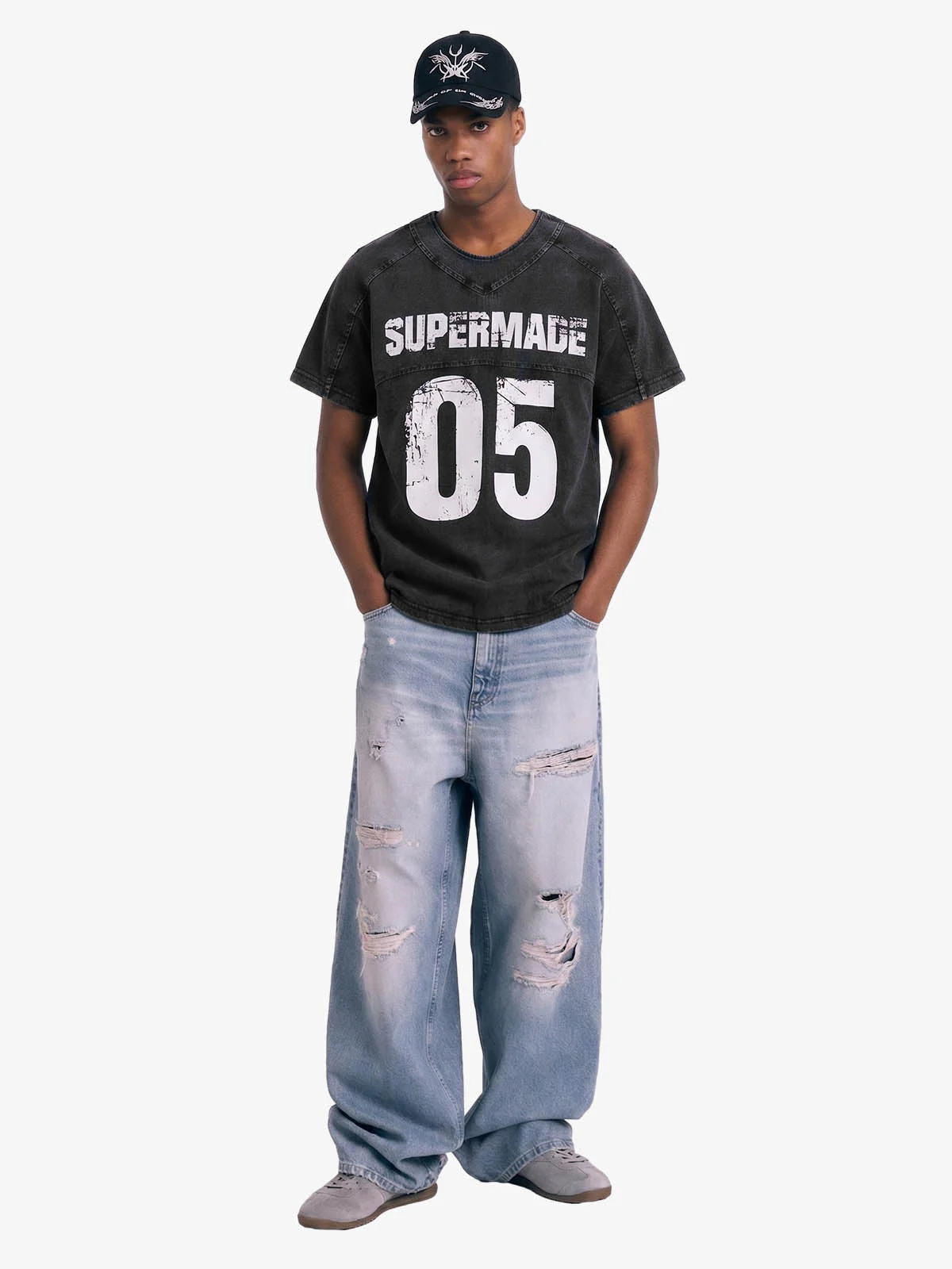 Supermade Vintage Wash "05" Graphic Football Jersey T-Shirt - Image 3