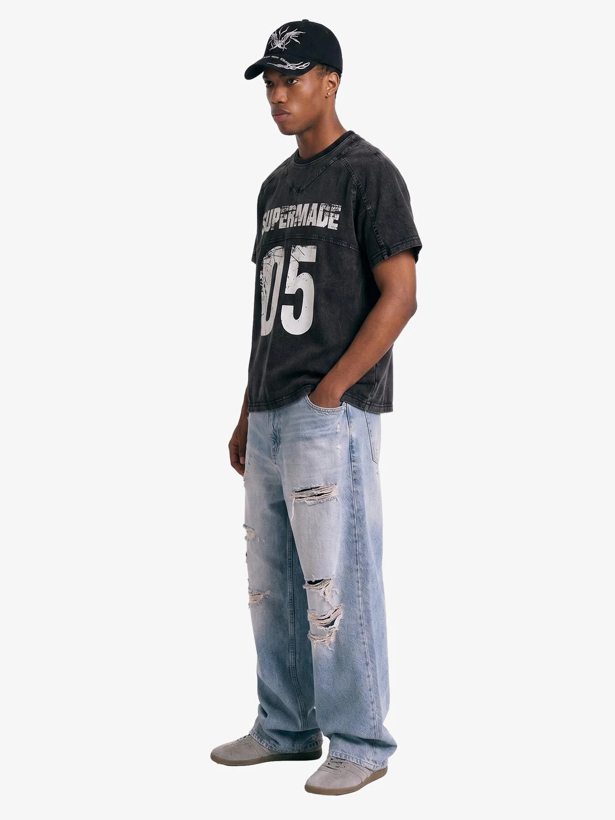 Supermade Vintage Wash "05" Graphic Football Jersey T-Shirt - Image 5