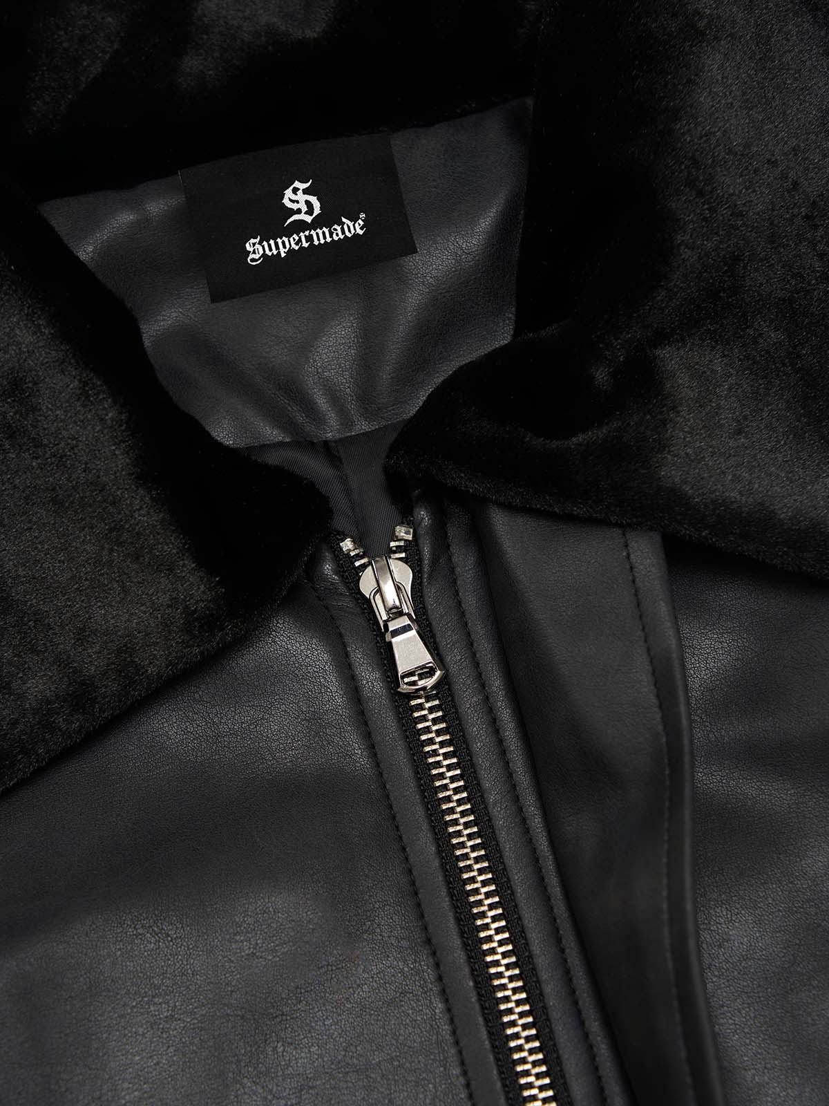 SUPM Fur Collar Rhinestone Pattern Leather Jacket - 2557 - Image 19