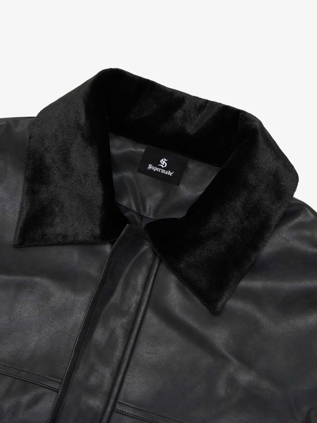 SUPM Fur Collar Rhinestone Pattern Leather Jacket - 2557 - Image 21