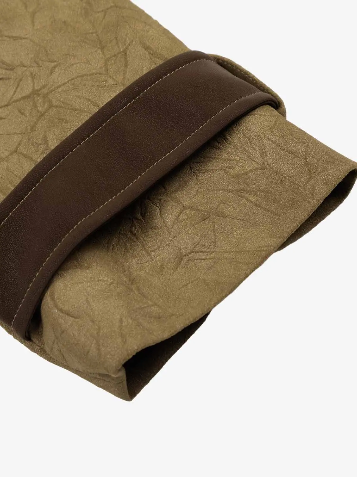 Textured Faux Leather Stand Collar Metal Buckle Jacket - Image 10