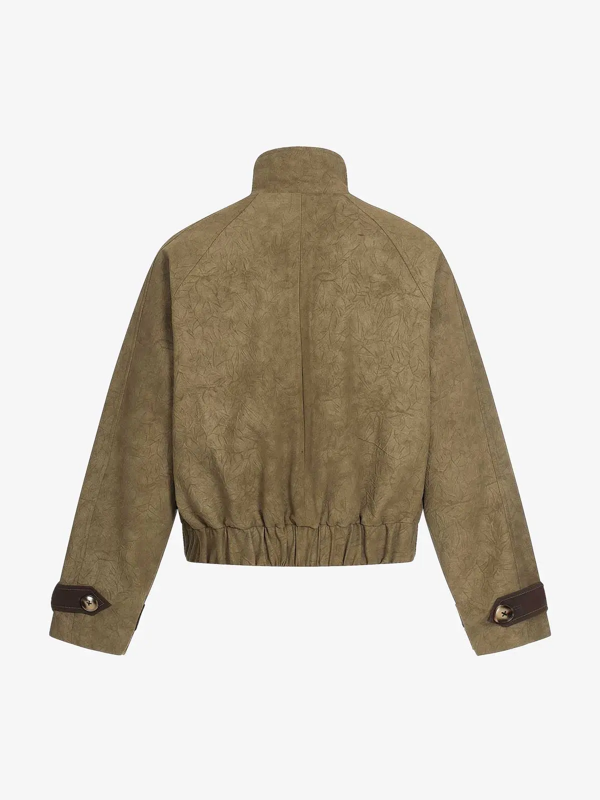 Textured Faux Leather Stand Collar Metal Buckle Jacket - Image 5