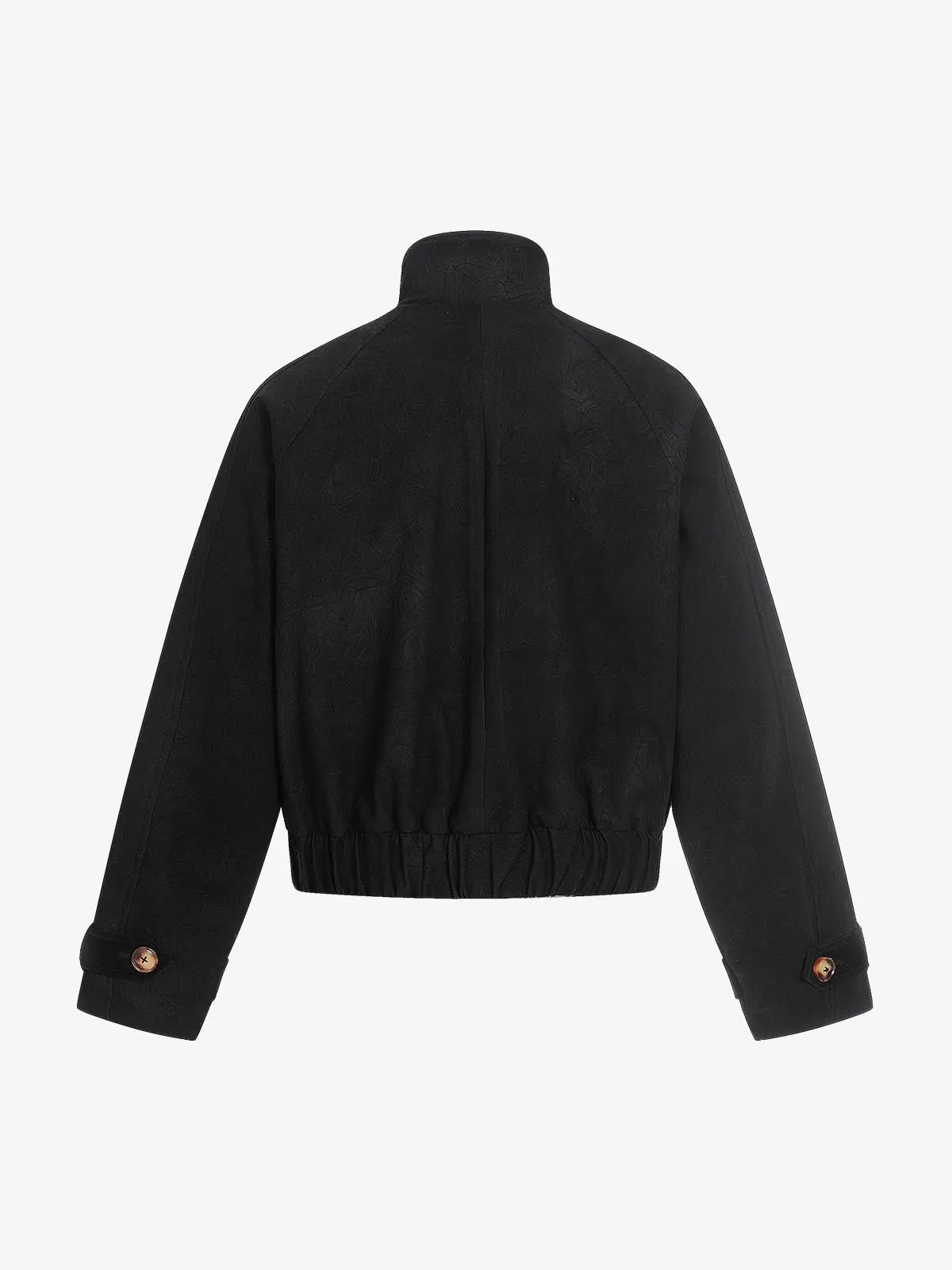 Textured Faux Leather Stand Collar Metal Buckle Jacket - Image 6