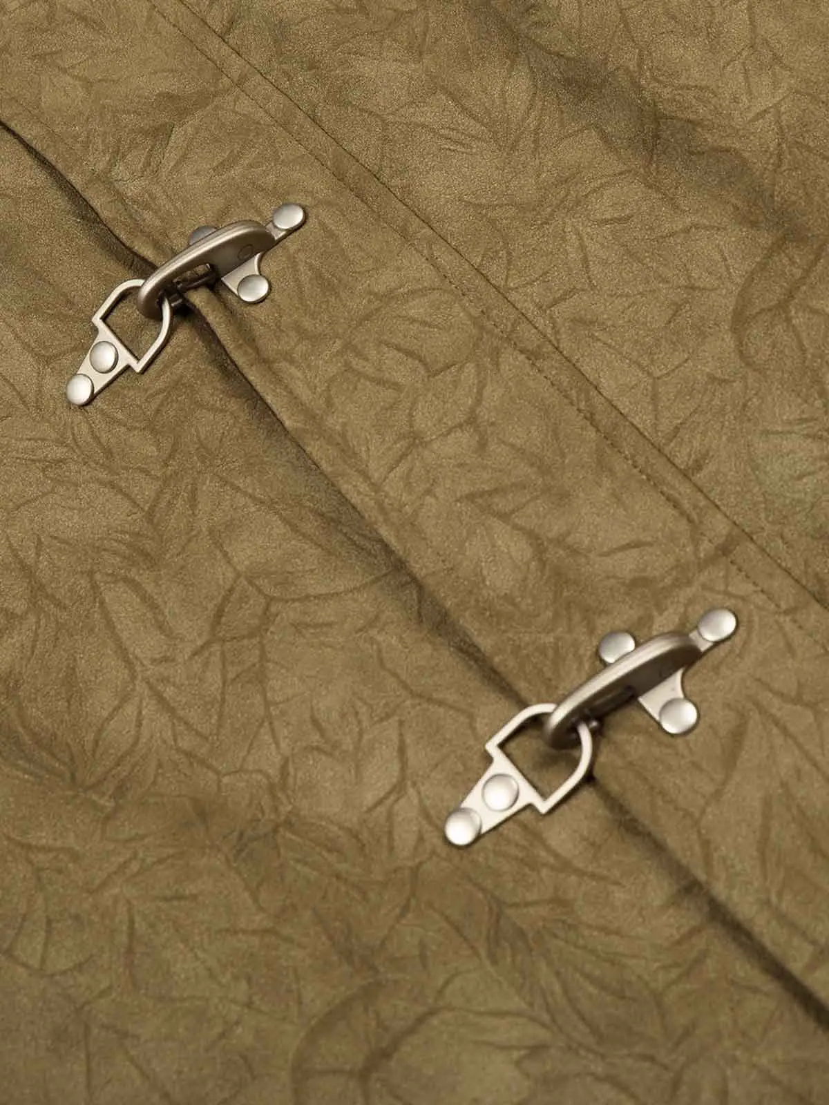 Textured Faux Leather Stand Collar Metal Buckle Jacket - Image 8