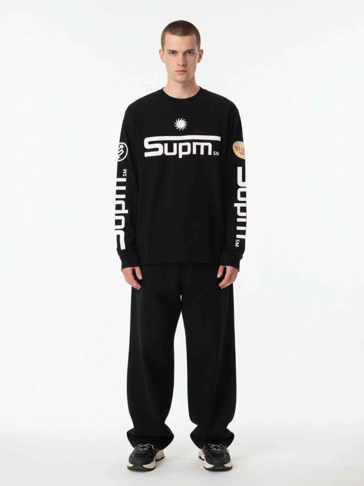 Textured Waffle SUPM Letter Graphic Long Sleeve T-Shirt - 2600 - Image 6