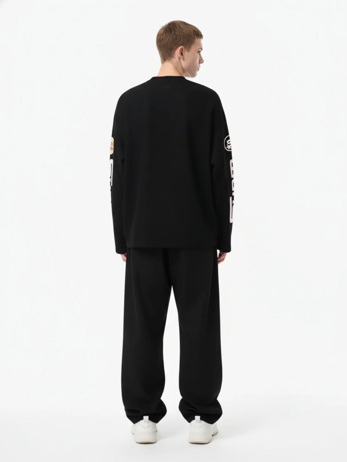 Textured Waffle SUPM Letter Graphic Long Sleeve T-Shirt - 2600 - Image 8