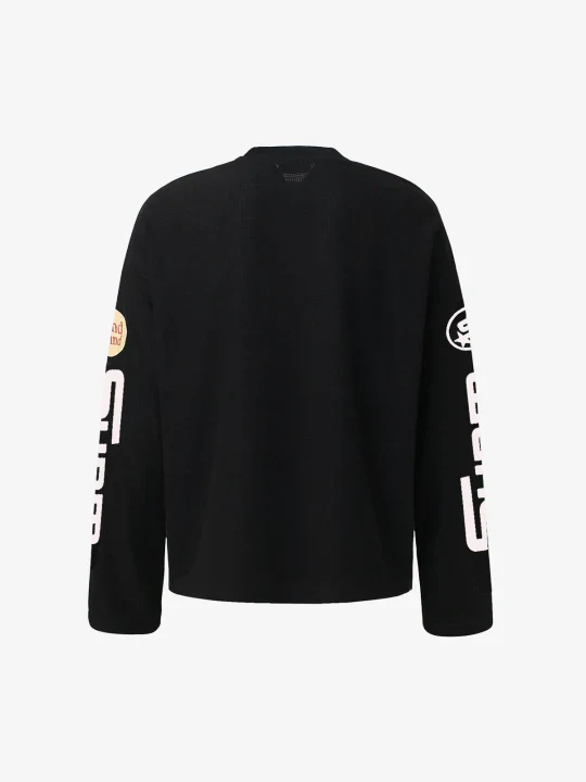 Textured Waffle SUPM Letter Graphic Long Sleeve T-Shirt - 2600 - Image 9