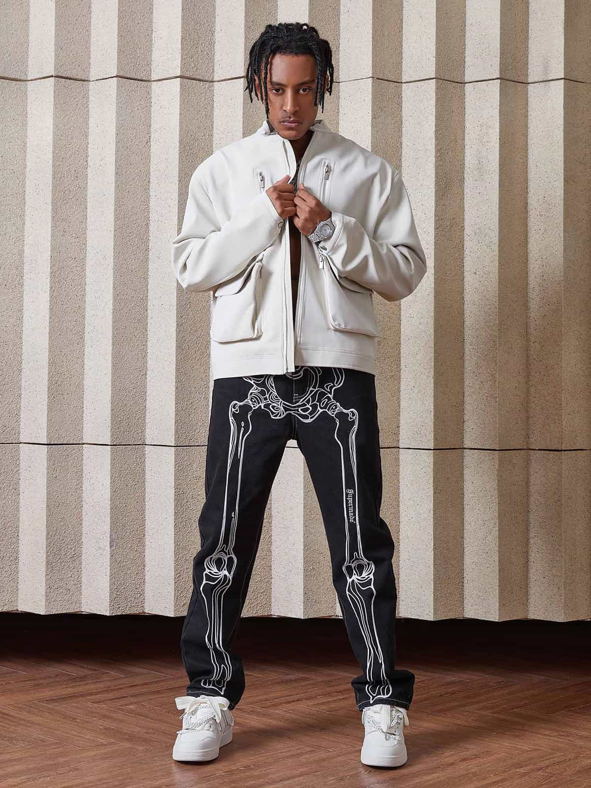Thesupermade Hip Hop Bones Embroidered Jeans - 1859 - Image 3