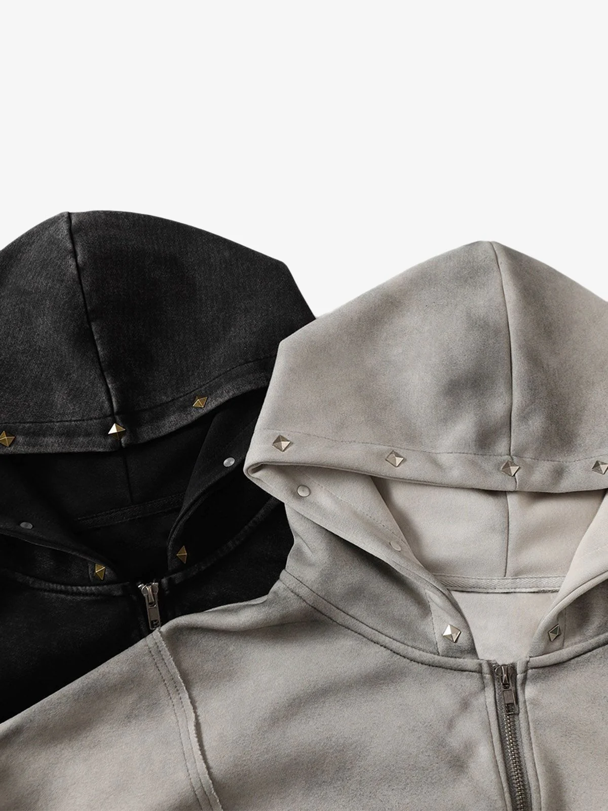Street Washed Distressed Stitching Rivet Hooded Jacket - Image 10