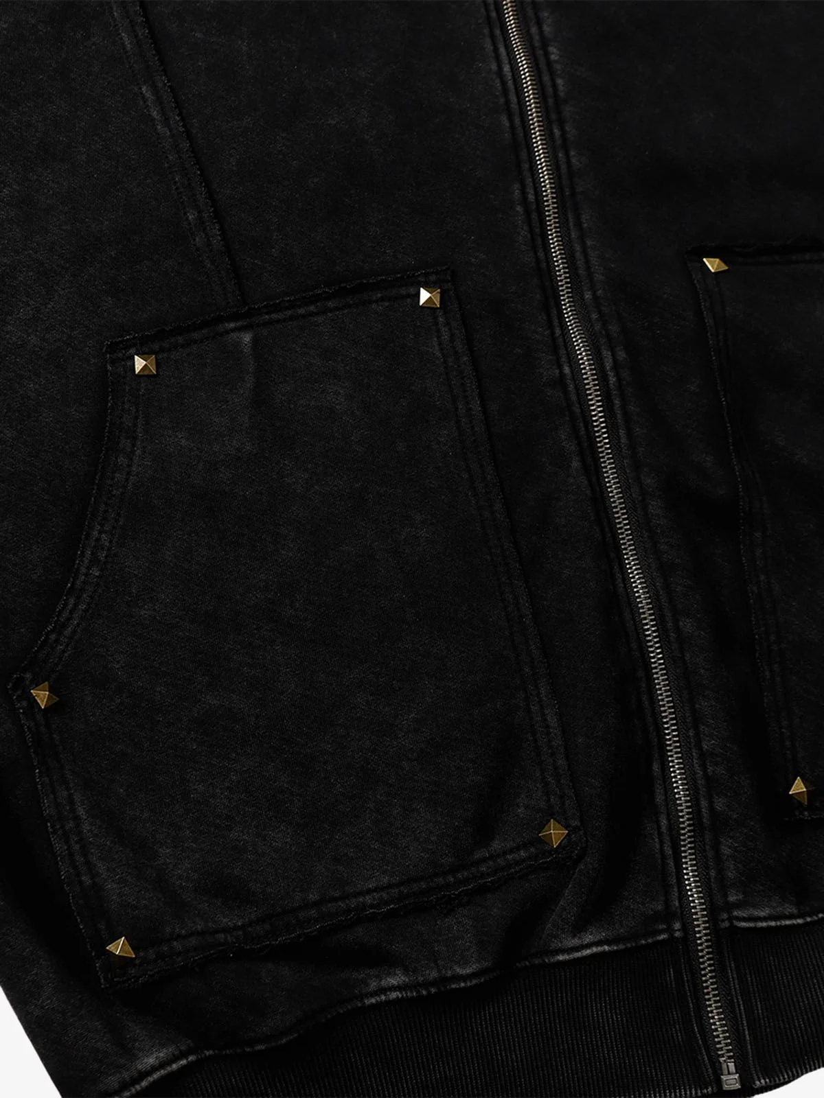 Street Washed Distressed Stitching Rivet Hooded Jacket - Image 12