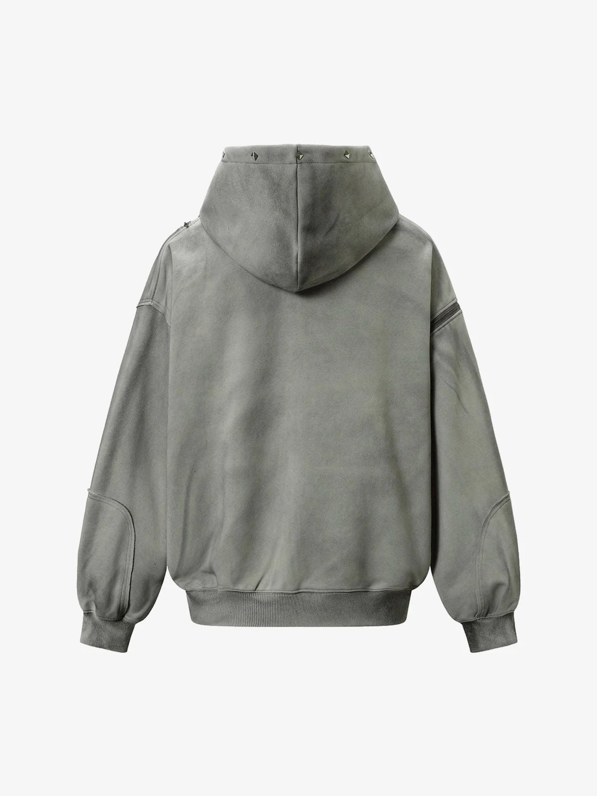 Street Washed Distressed Stitching Rivet Hooded Jacket - Image 3