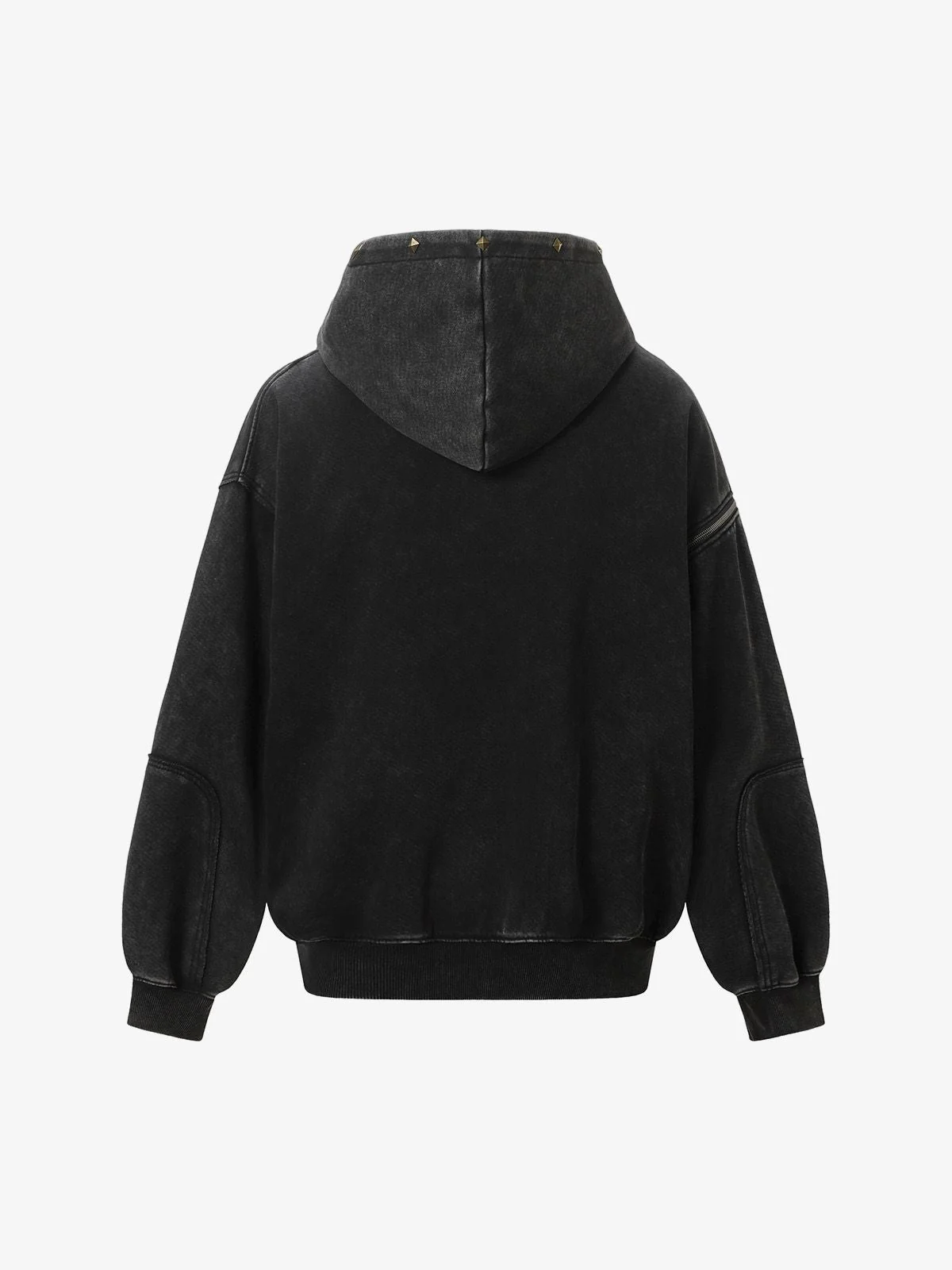 Street Washed Distressed Stitching Rivet Hooded Jacket - Image 4