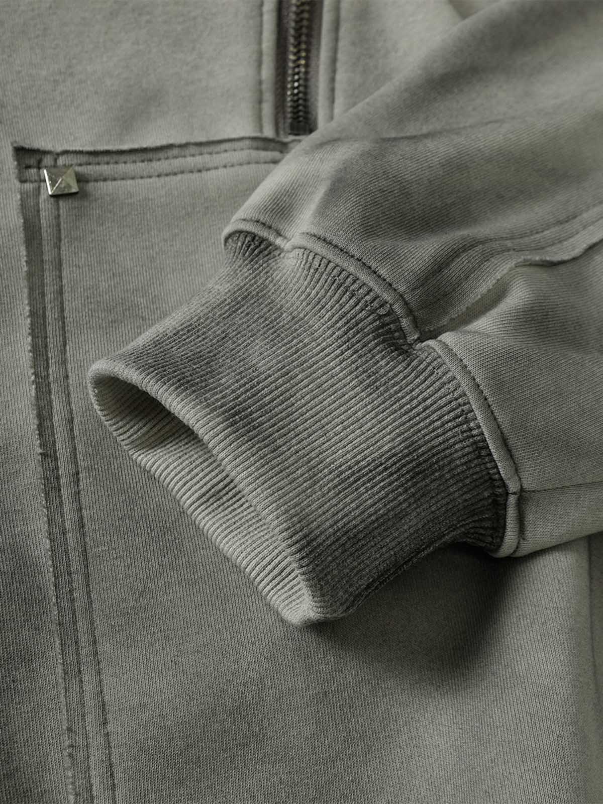 Street Washed Distressed Stitching Rivet Hooded Jacket - Image 5