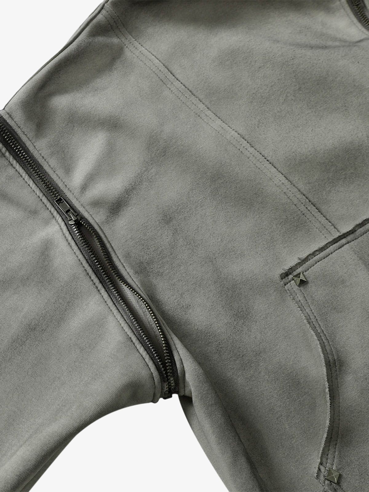 Street Washed Distressed Stitching Rivet Hooded Jacket - Image 6