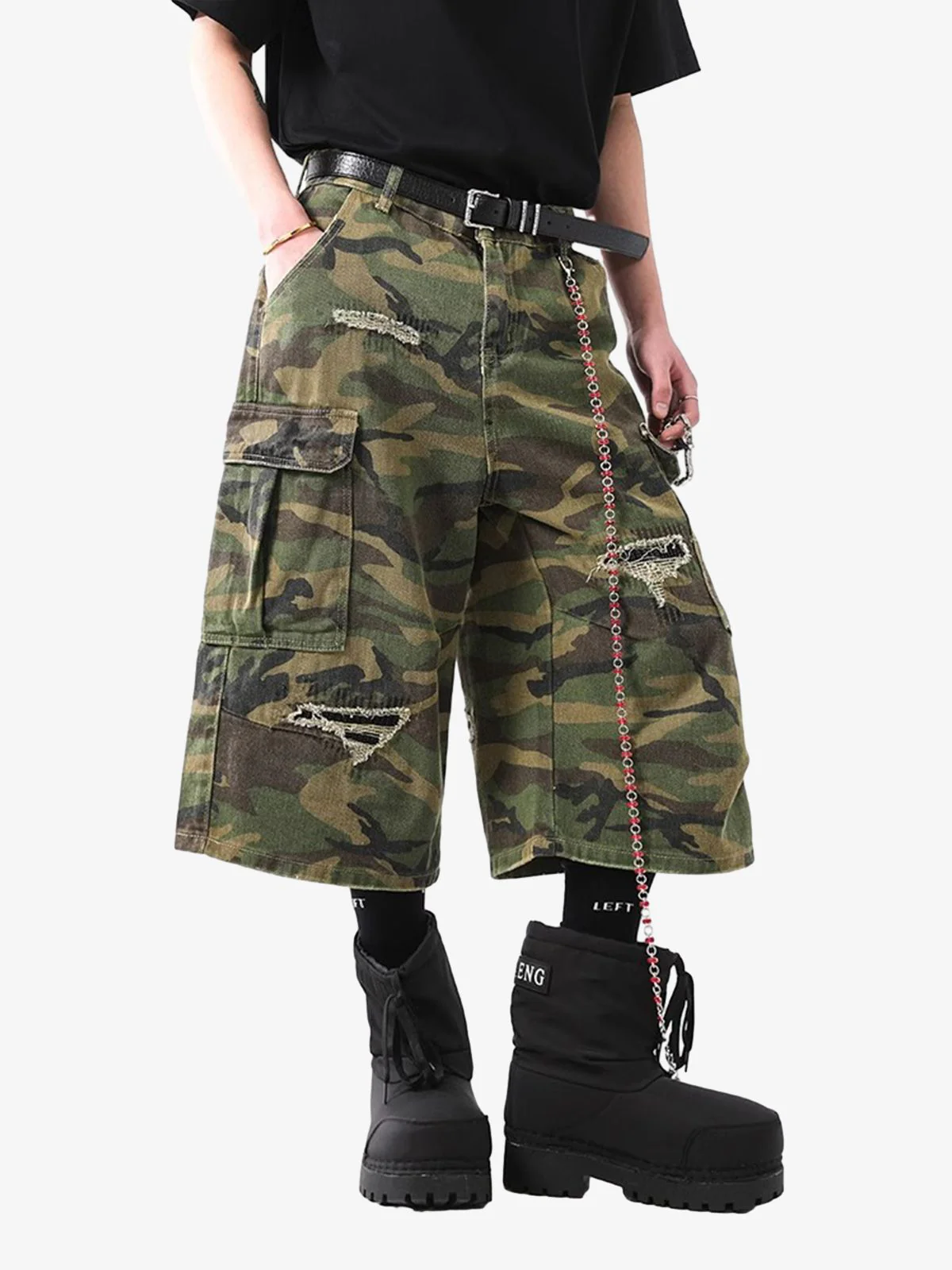 Retro Ripped Camouflage Cropped Jorts - 2387 - Image 4