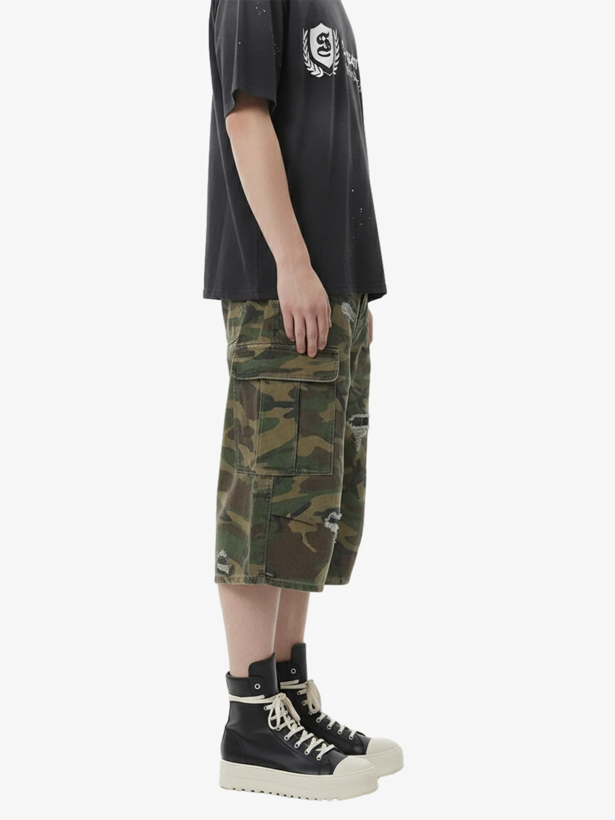 Retro Ripped Camouflage Cropped Jorts - 2387 - Image 5