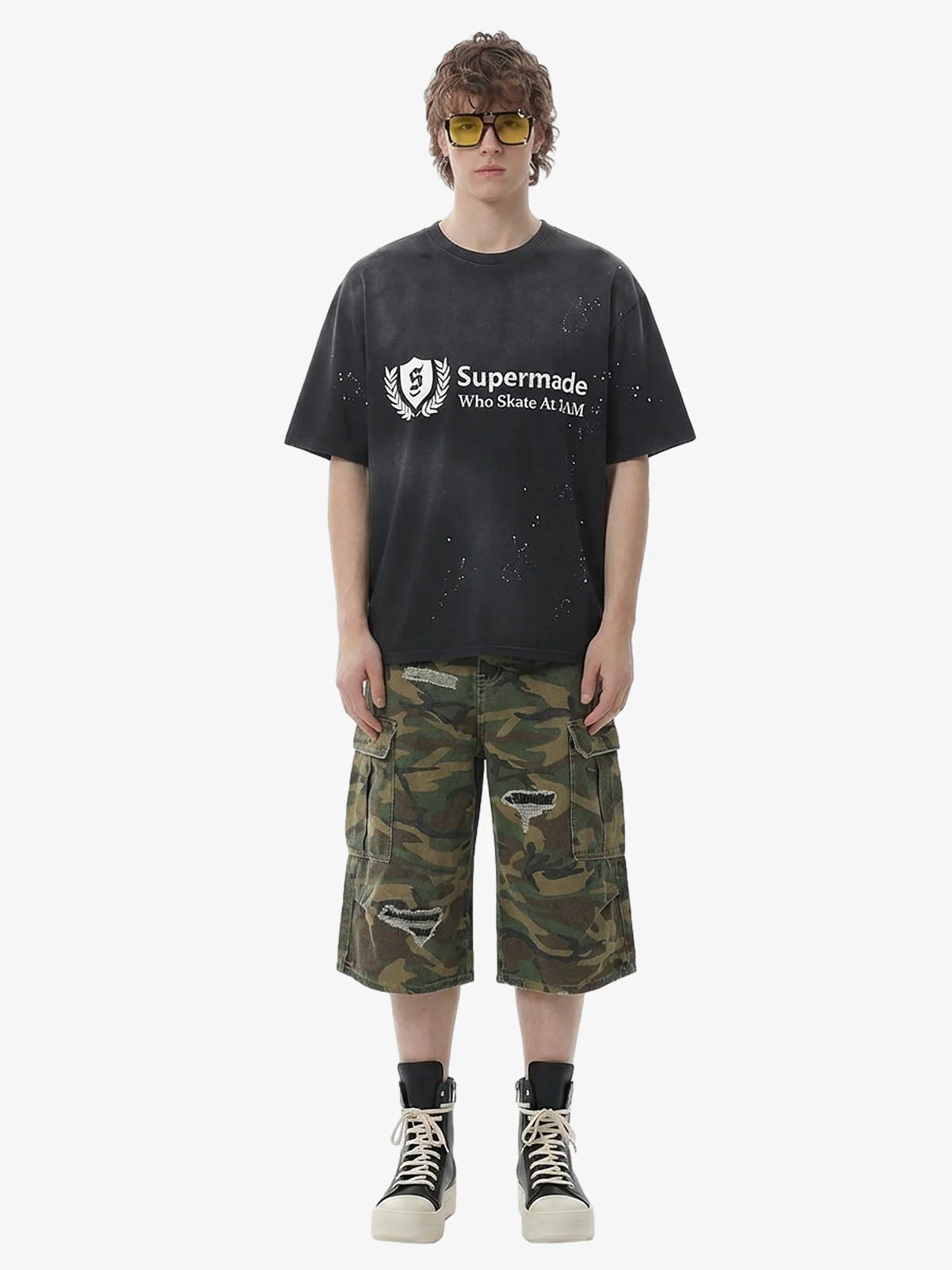 Retro Ripped Camouflage Cropped Jorts - 2387 - Image 6