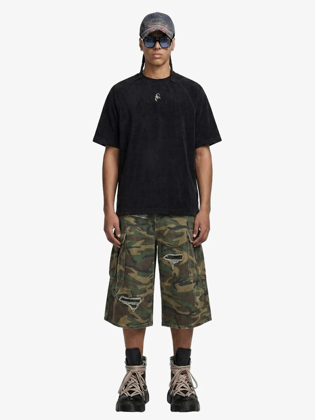 Retro Ripped Camouflage Cropped Jorts - 2387 - Image 7