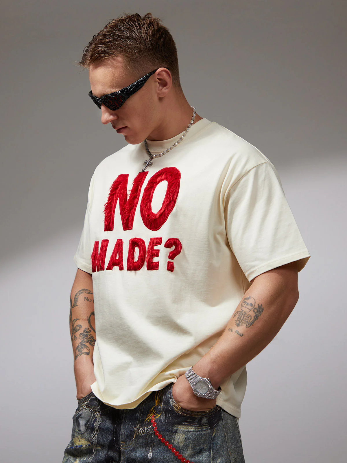 Heavy Retro Patch Embroidered T-shirt - 2398 - Image 8