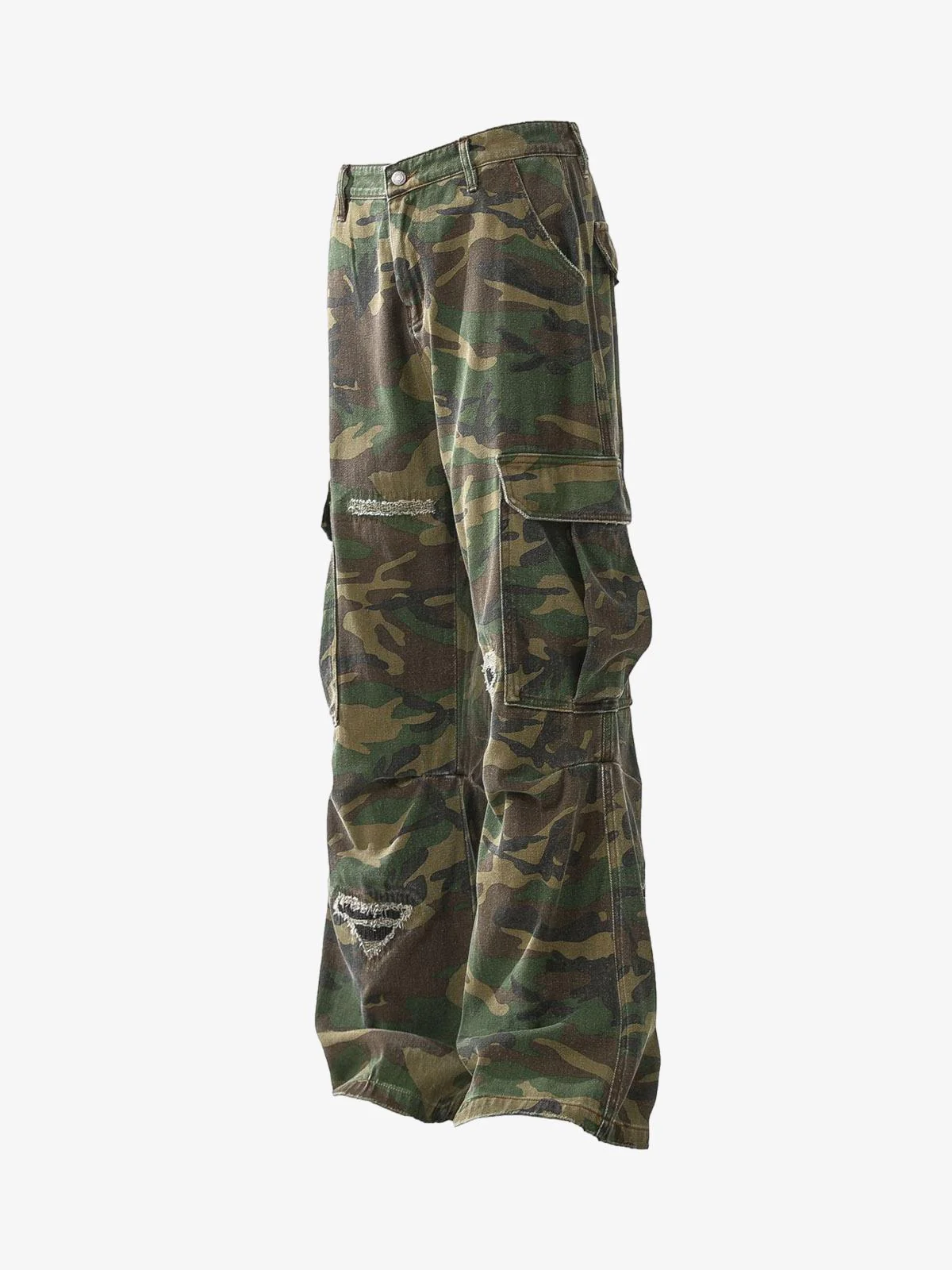 Woven Ripped Camouflage Cargo Baggy Pants - 2410 - Image 13
